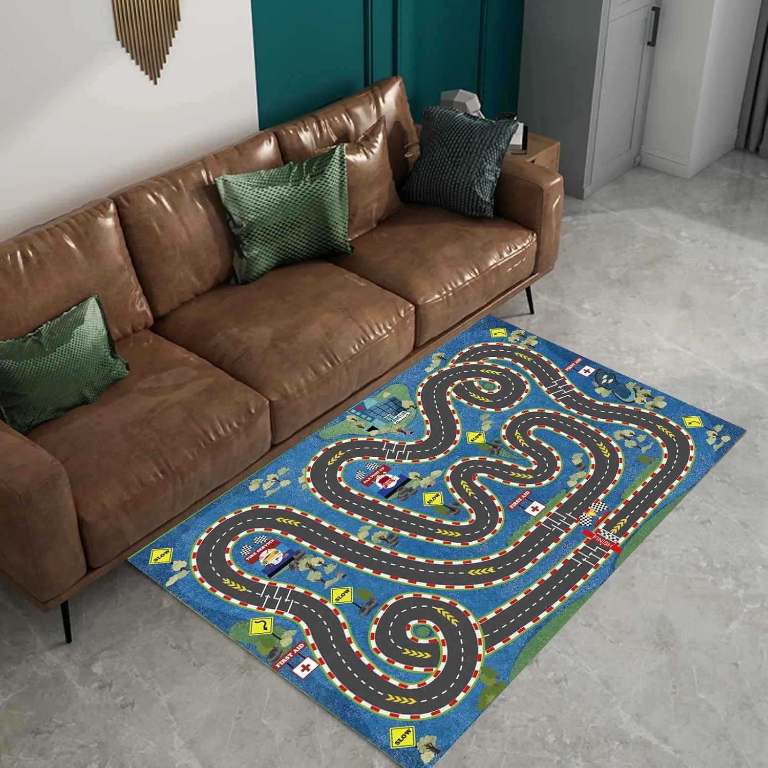 Kids Rug Car Rugs for Kids Toy Cars Play Mat City Life Road Rug for Cars Fun City Map for Carpet for Bedroom Boys (The Flower of Hope, 39 * 59 inches)