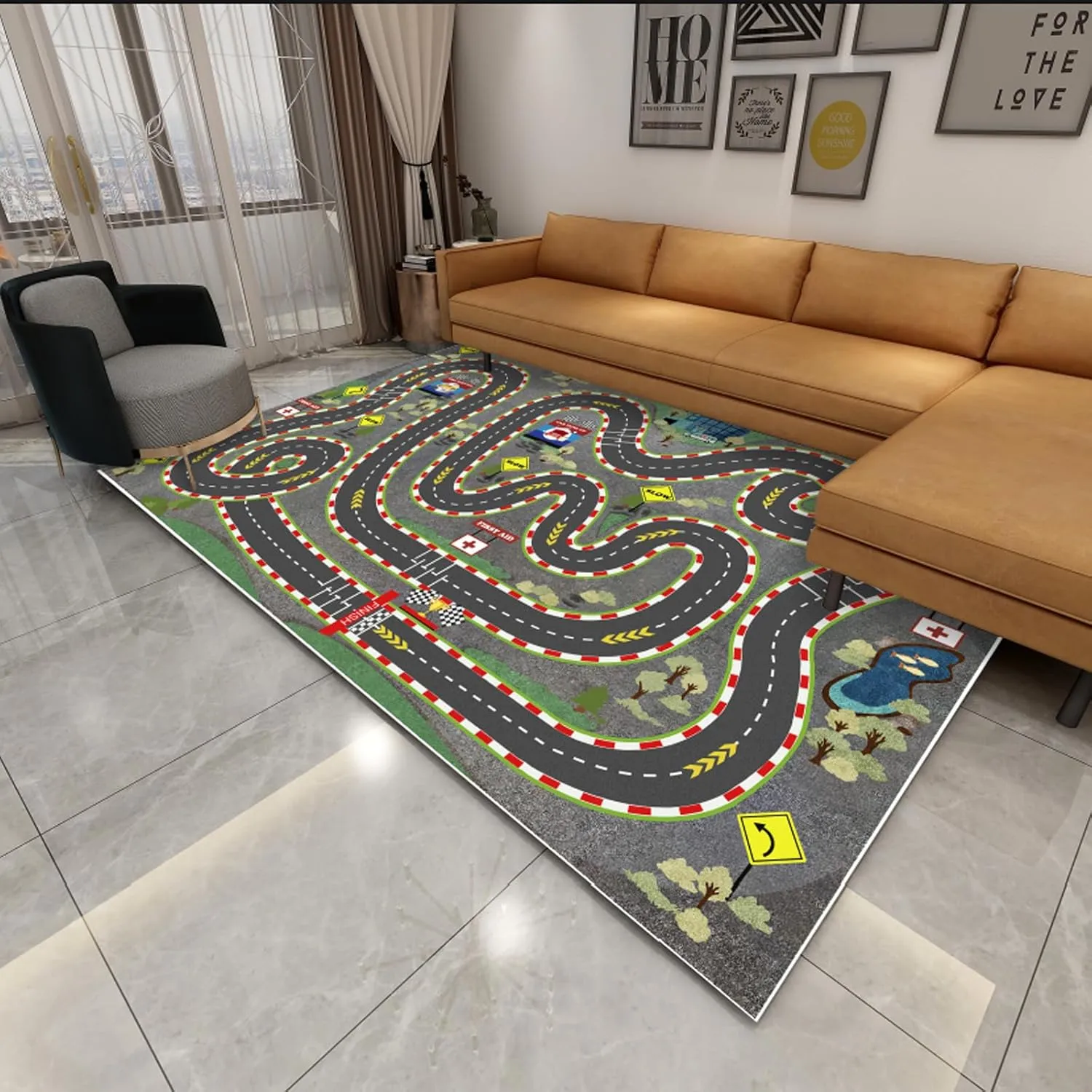Kids Rug Car Rugs for Kids Toy Cars Play Mat City Life Road Rug for Cars Fun City Map for Carpet for Bedroom Boys (Wilderness Speed, 39 * 59 inches)