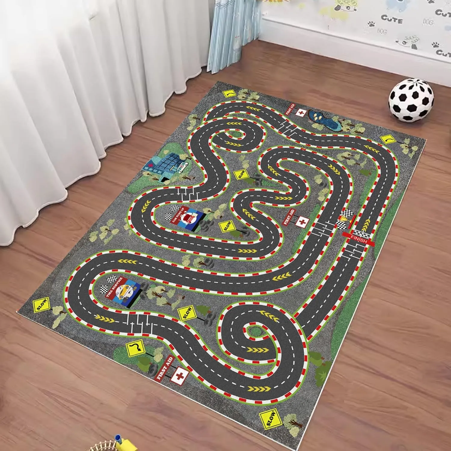 Kids Rug Car Rugs for Kids Toy Cars Play Mat City Life Road Rug for Cars Fun City Map for Carpet for Bedroom Boys (Wilderness Speed, 39 * 59 inches)