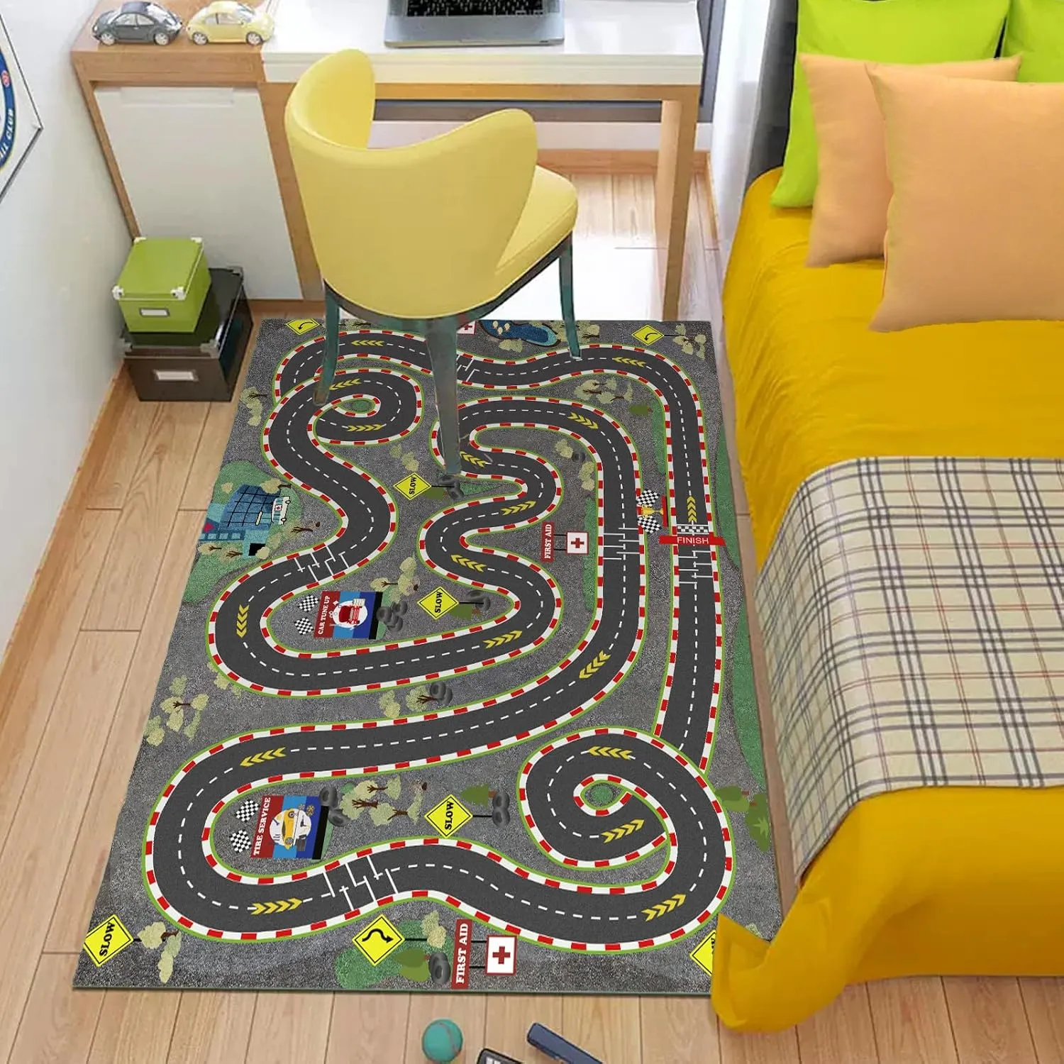 Kids Rug Car Rugs for Kids Toy Cars Play Mat City Life Road Rug for Cars Fun City Map for Carpet for Bedroom Boys (Wilderness Speed, 39 * 59 inches)