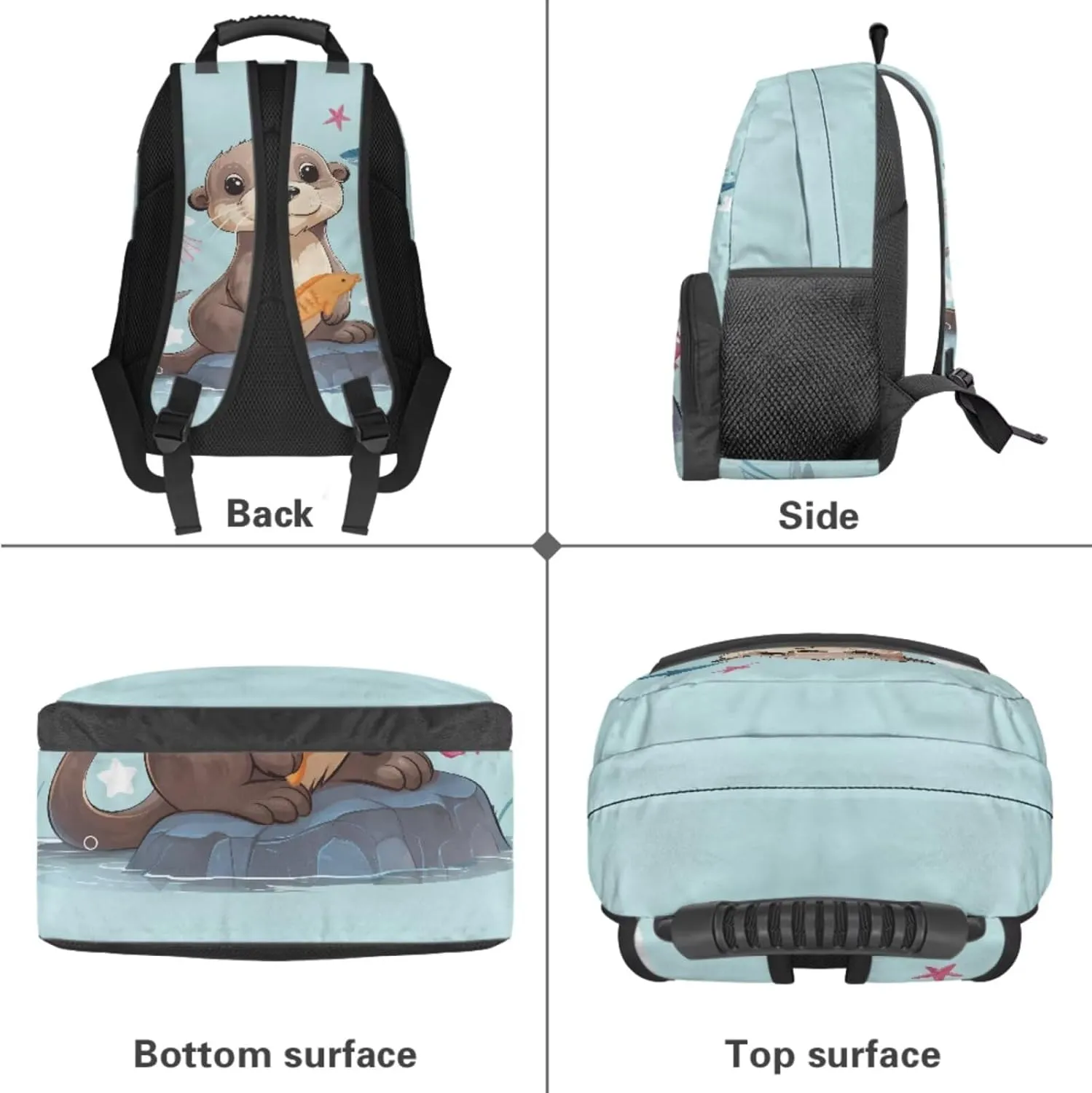 Kids School Bag Sea Otter Backpack and Lunchbox for Girls Boys School Bookbag Elementary Backpack and Pencil Case Pouch Set 4 in 1 Back to School Supplies