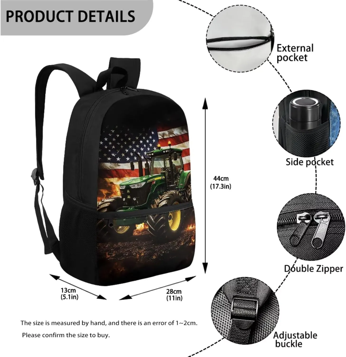 Kids School Bag Tractor Backpack and Lunchbox for Toddler Boys and Girls American Flag School Bookbag Elementary backpack and Pencil Case Pouch Set 4 in 1
