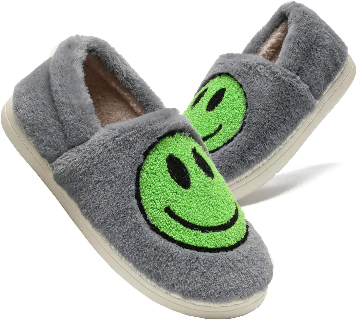 Kids Smile Face Slippers for Boys Girls, Cute Plush Fuzzy Toddler Infant Happy Face Slippers, Indoor Outdoor Non-slip Robber Sole with Memory Foam Warm Pillow House Shoes