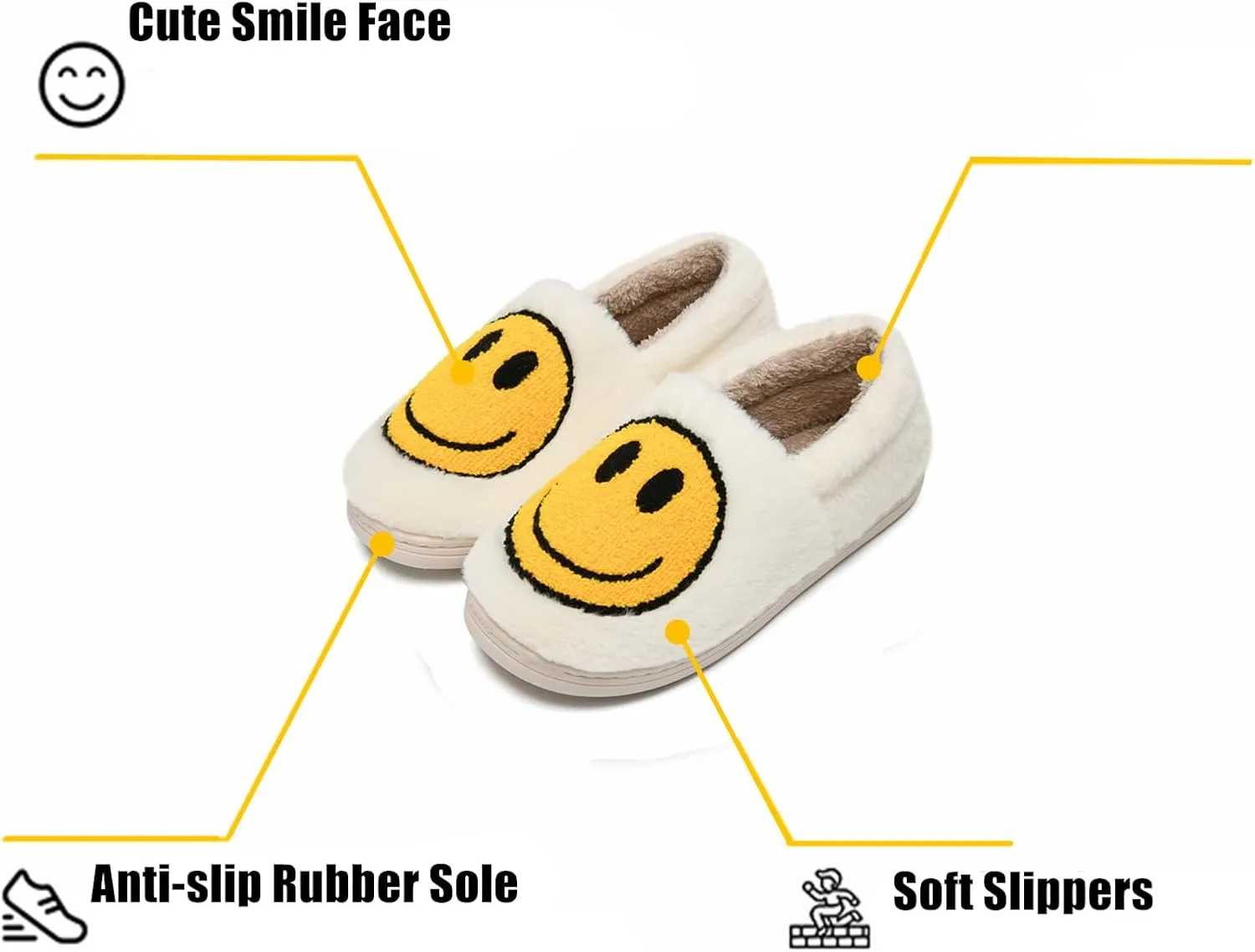 Kids Smile Face Slippers for Boys Girls, Cute Plush Fuzzy Toddler Infant Happy Face Slippers, Indoor Outdoor Non-slip Robber Sole with Memory Foam Warm Pillow House Shoes