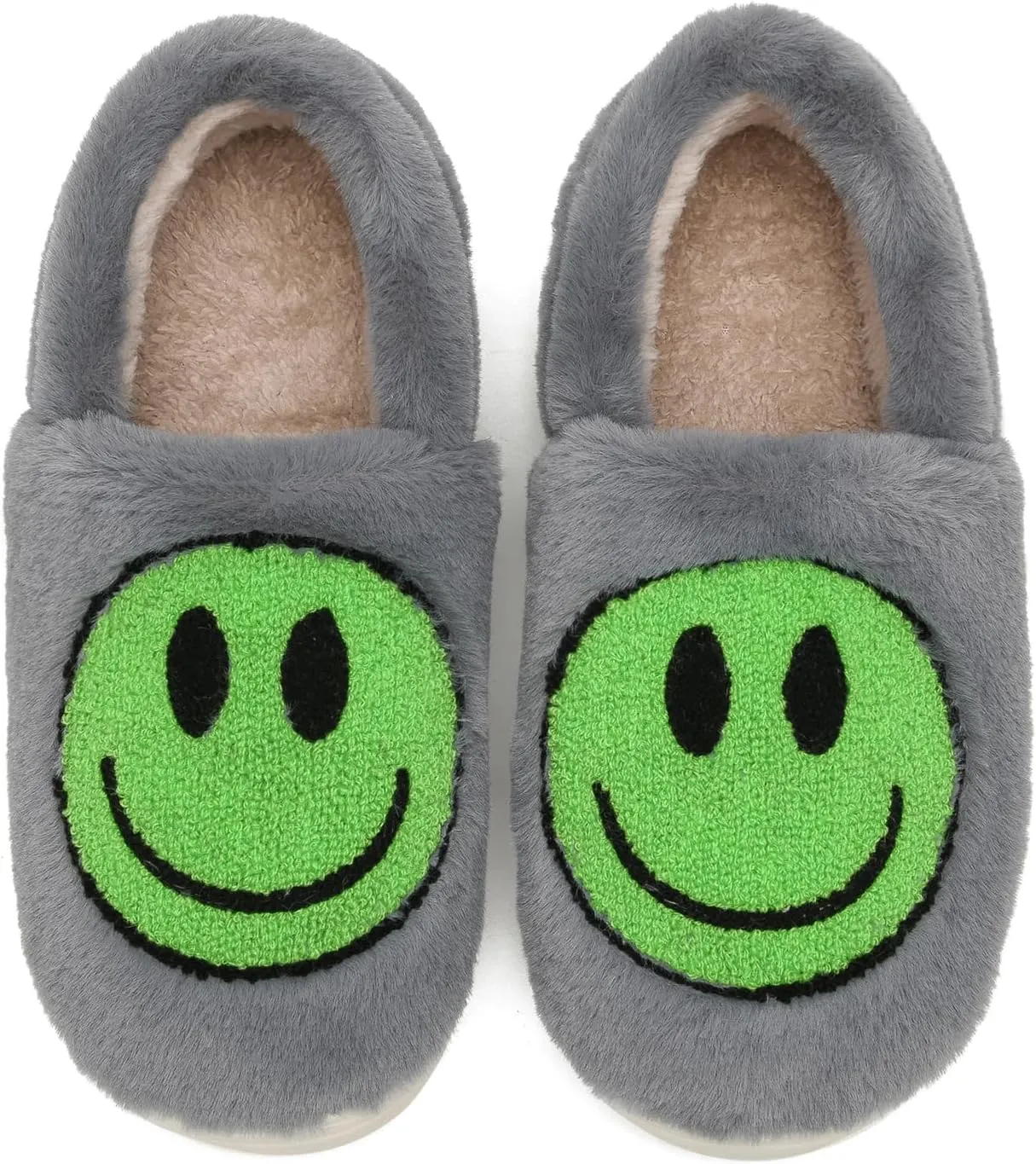 Kids Smile Face Slippers for Boys Girls, Cute Plush Fuzzy Toddler Infant Happy Face Slippers, Indoor Outdoor Non-slip Robber Sole with Memory Foam Warm Pillow House Shoes