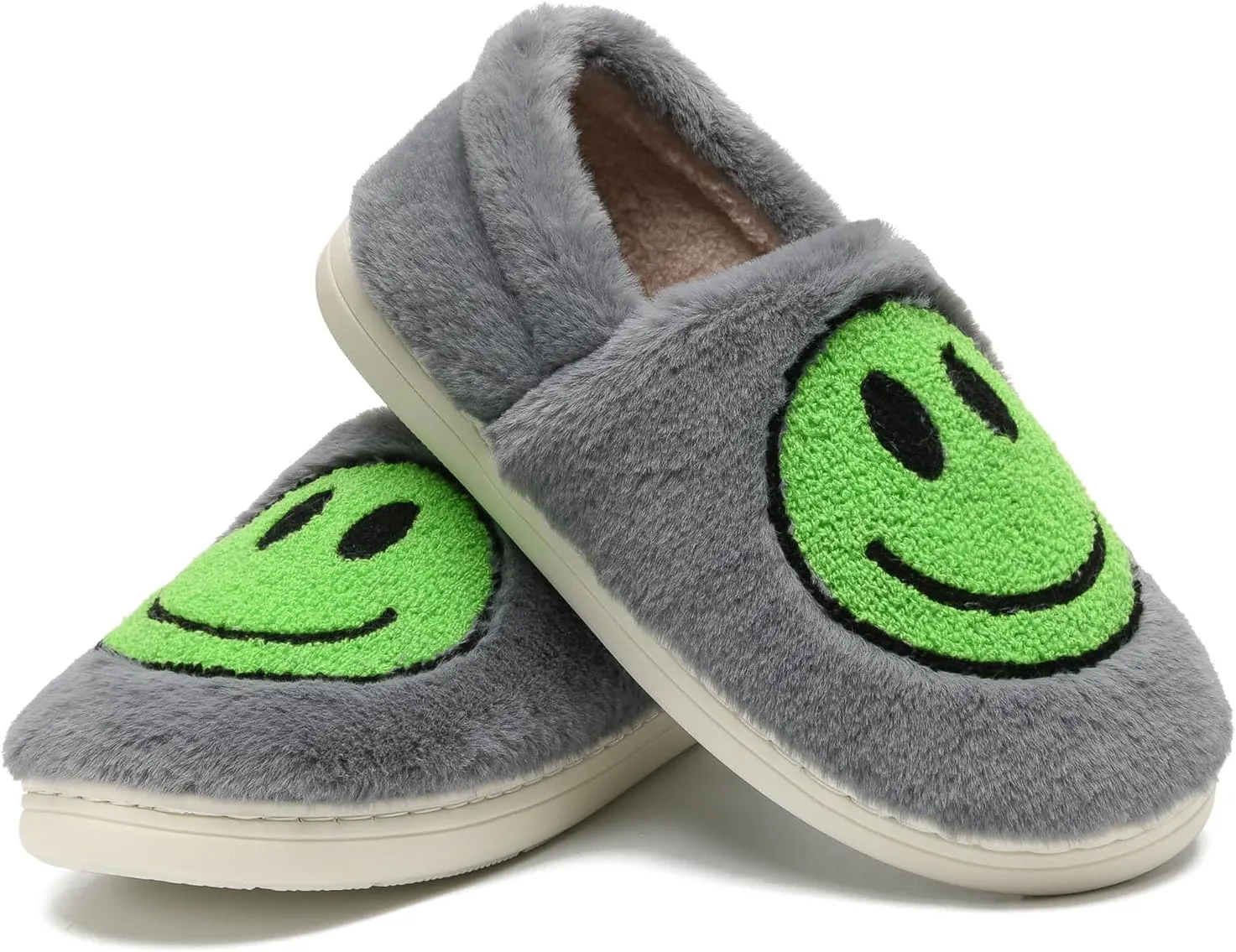 Kids Smile Face Slippers for Boys Girls, Cute Plush Fuzzy Toddler Infant Happy Face Slippers, Indoor Outdoor Non-slip Robber Sole with Memory Foam Warm Pillow House Shoes