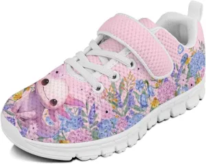 Kids Sneakers for Boys Girls Running Tennis Shoes Lightweight Breathable Sport Athletic White Sole Cute Axolot Floral Pattern
