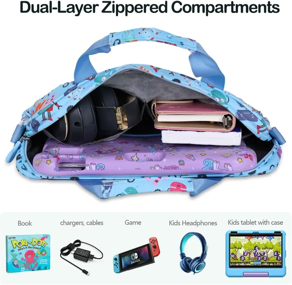 Kids Tablet Bag for Boy Girl Dinosaur Tablet Sleeve Carrying Case with Handle Shoulder Strap 13 inch Tablet Travel Bag