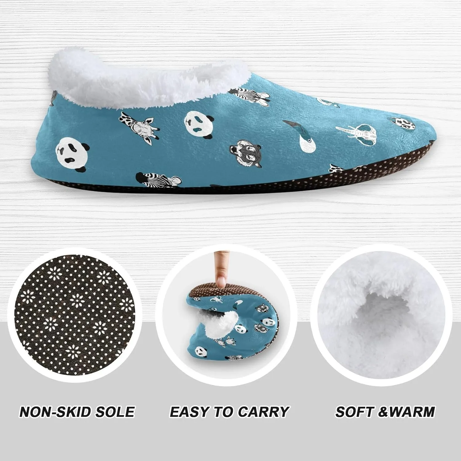 Kids Winter Slippers Animal Panda Dog Tiger Elephant Giraffe Warm Soft Non Slip House Slippers for Boys Girls Indoor