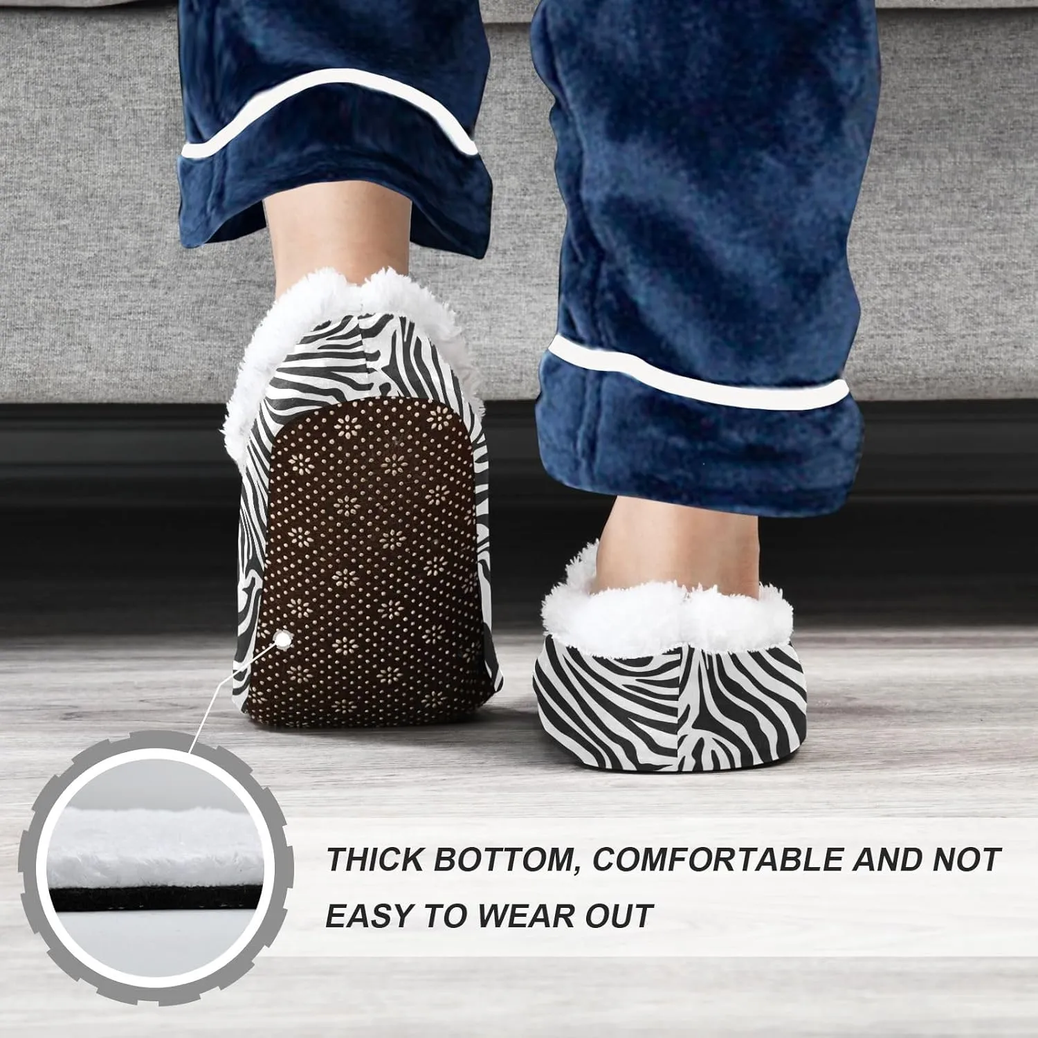 Kids Winter Slippers Black White Zebra Stripes Animal Print Warm Soft Non Slip House Slippers for Boys Girls Indoor