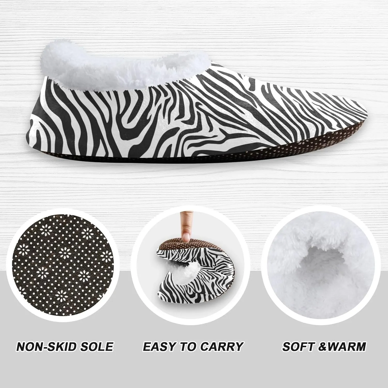 Kids Winter Slippers Black White Zebra Stripes Animal Print Warm Soft Non Slip House Slippers for Boys Girls Indoor