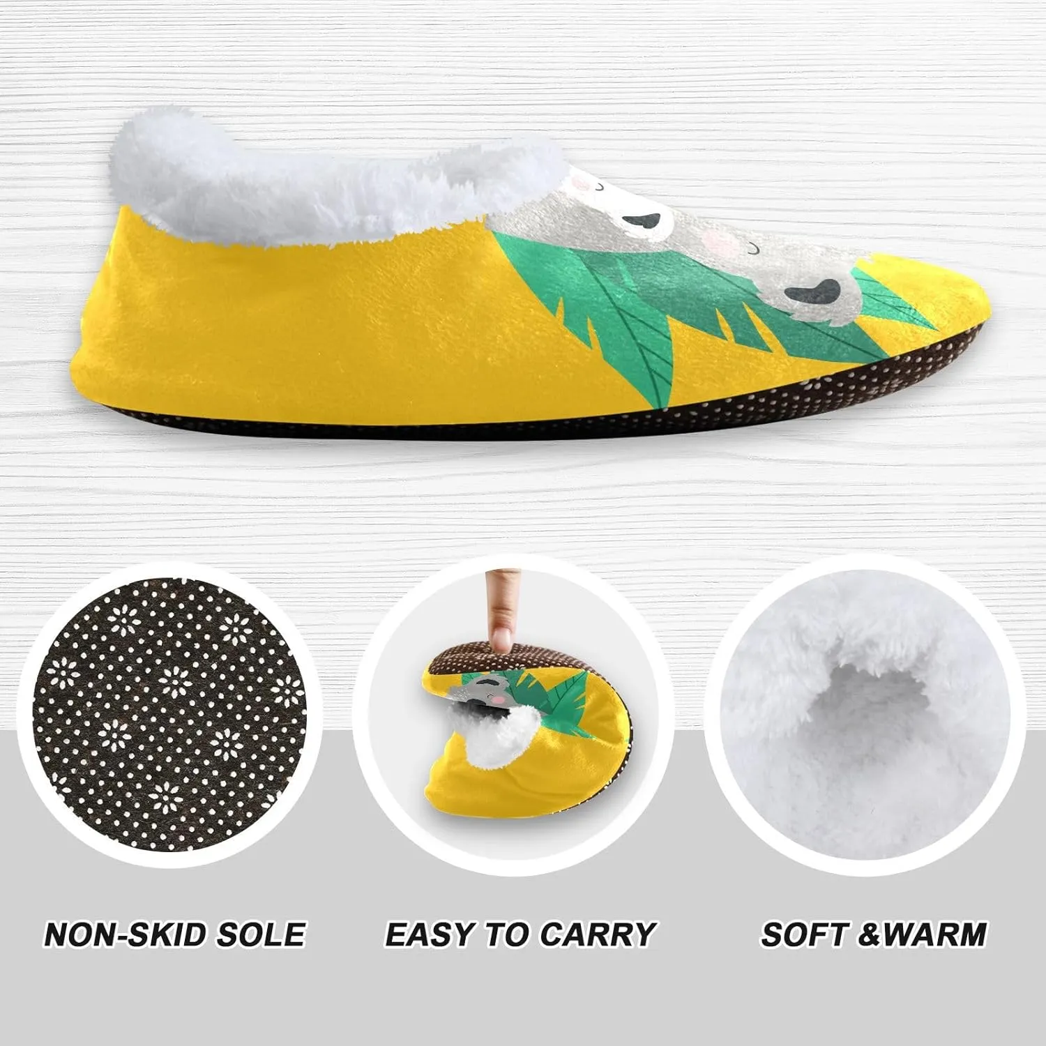 Kids Winter Slippers Cartoon Animals Koala Bear Print Warm Soft Non Slip House Slippers for Boys Girls Indoor