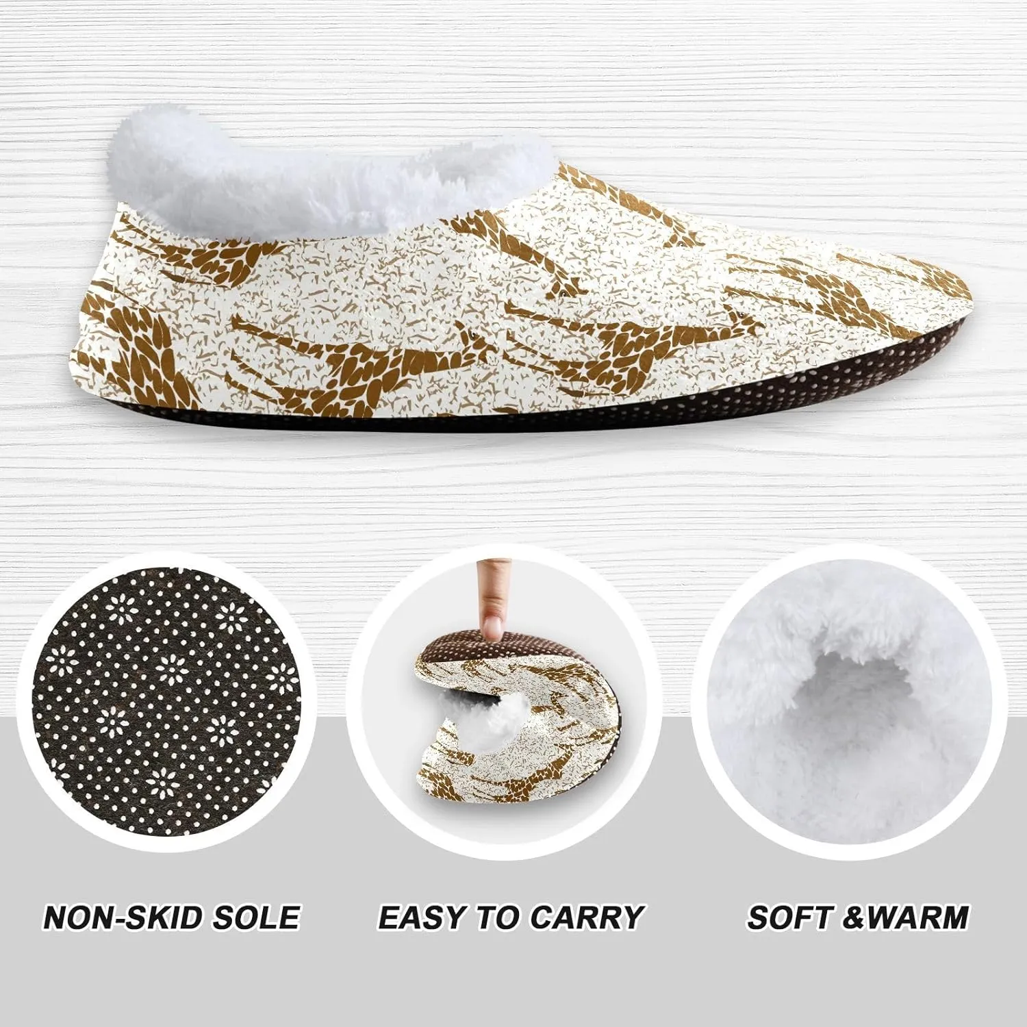 Kids Winter Slippers Cartoon Giraffe Animal Print Warm Soft Non Slip House Slippers for Boys Girls Indoor