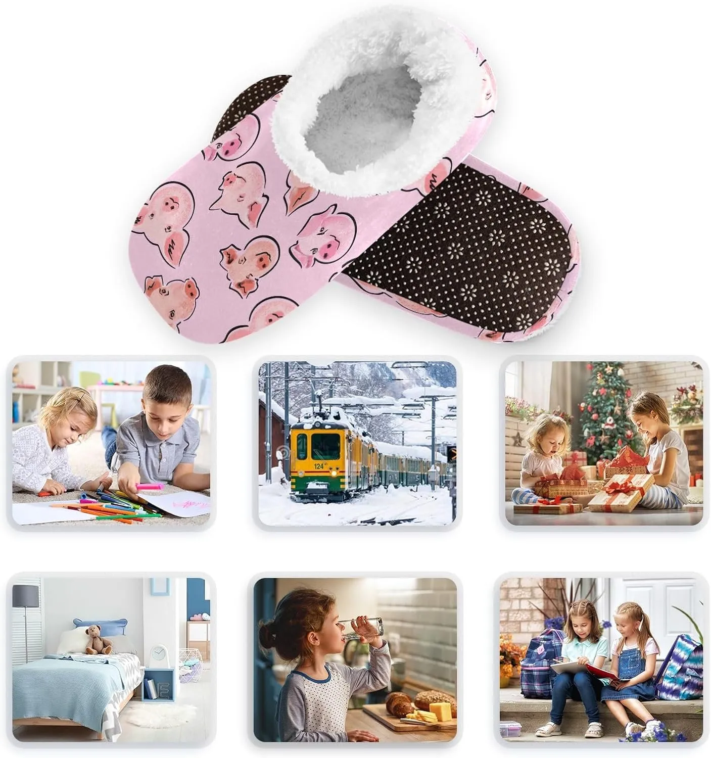 Kids Winter Slippers Cartoon Style Pig Head Warm Soft Non Slip House Slippers for Boys Girls Indoor