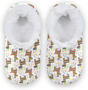 Kids Winter Slippers Cinco De Mayo Pinata Mexican Donkey Warm Soft Non Slip House Slippers for Boys Girls Indoor