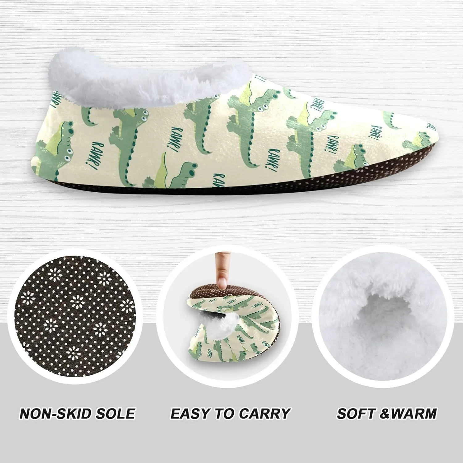 Kids Winter Slippers Crocodile Animals Seamless Cartoon Warm Soft Non Slip House Slippers for Boys Girls Indoor