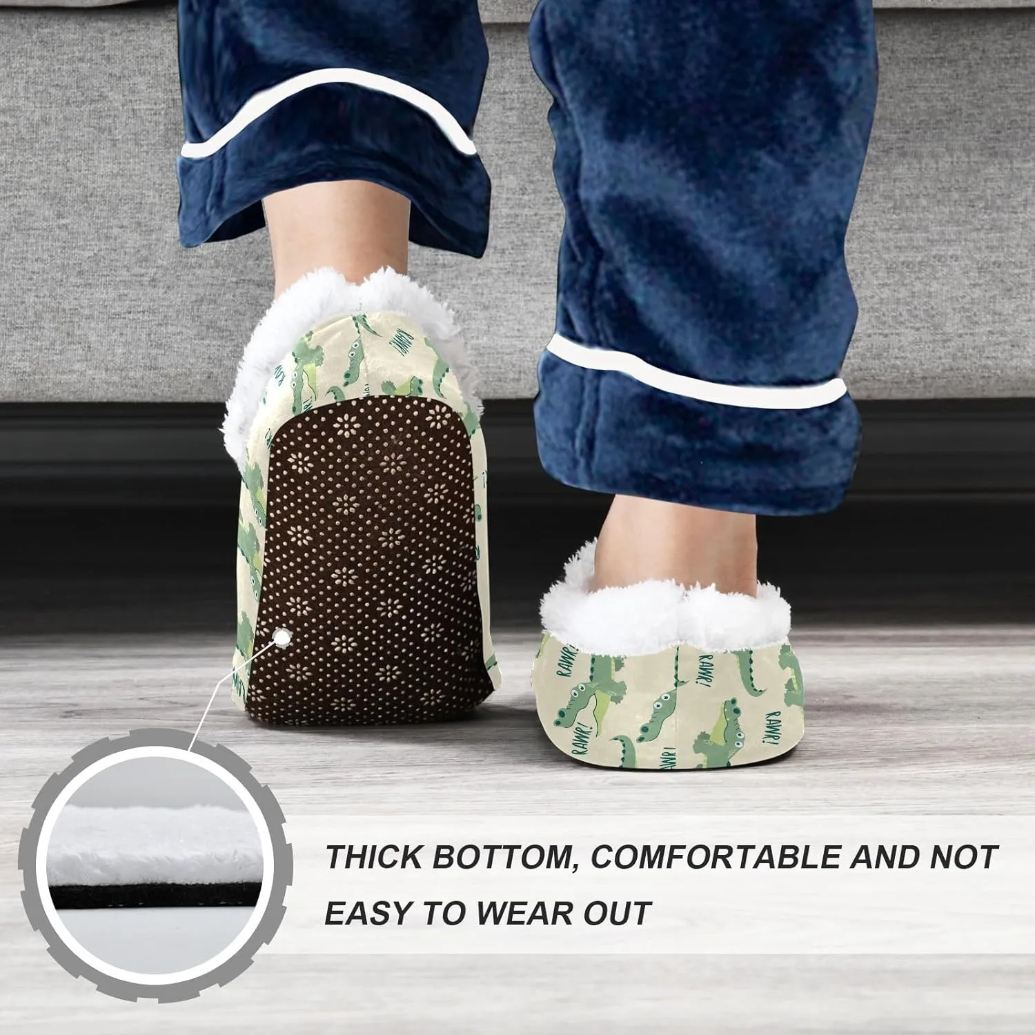 Kids Winter Slippers Crocodile Animals Seamless Cartoon Warm Soft Non Slip House Slippers for Boys Girls Indoor