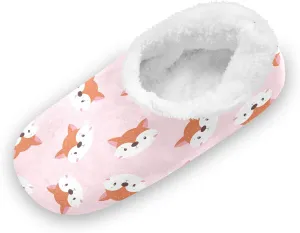 Kids Winter Slippers Cute Animals Fox Face Warm Soft Non Slip House Slippers for Boys Girls Indoor