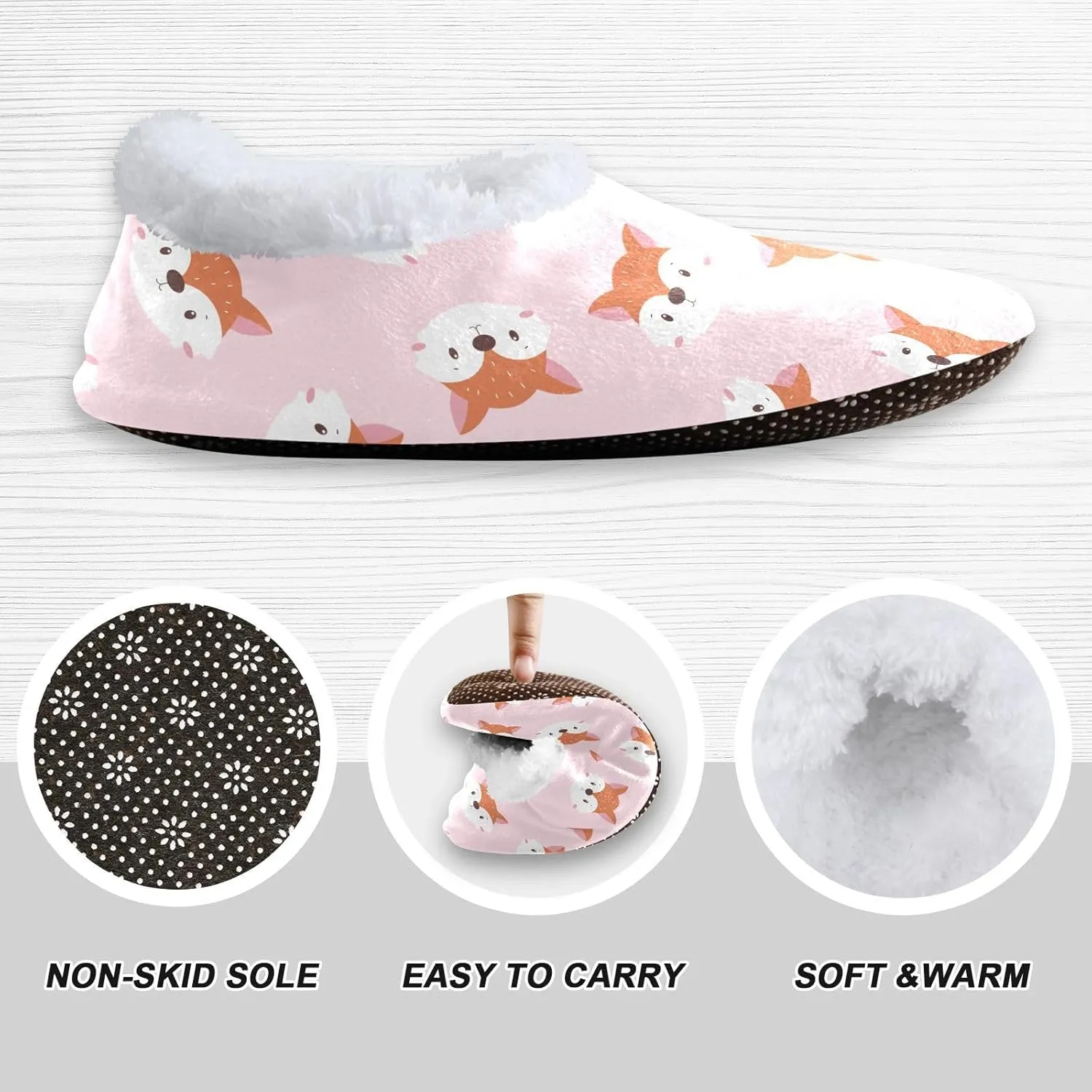 Kids Winter Slippers Cute Animals Fox Face Warm Soft Non Slip House Slippers for Boys Girls Indoor