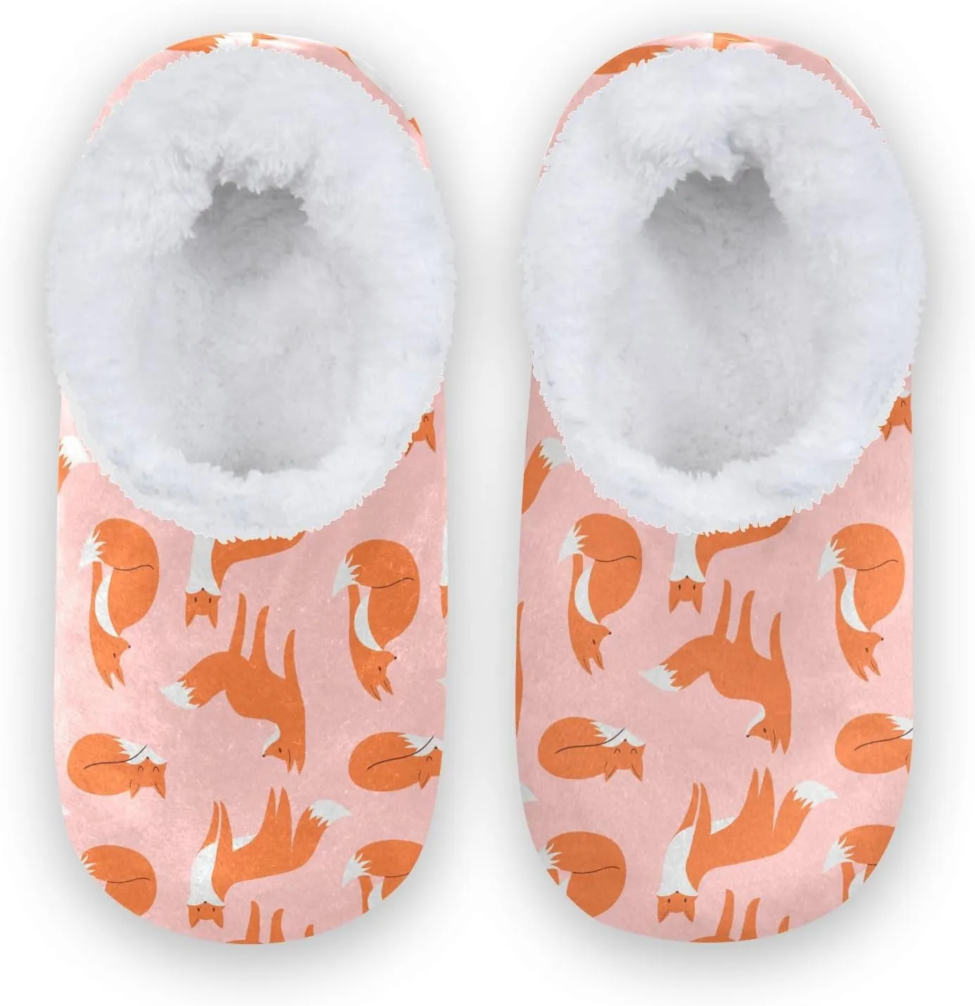 Kids Winter Slippers Cute Fox Seamless Pattern Animal Warm Soft Non Slip House Slippers for Boys Girls Indoor