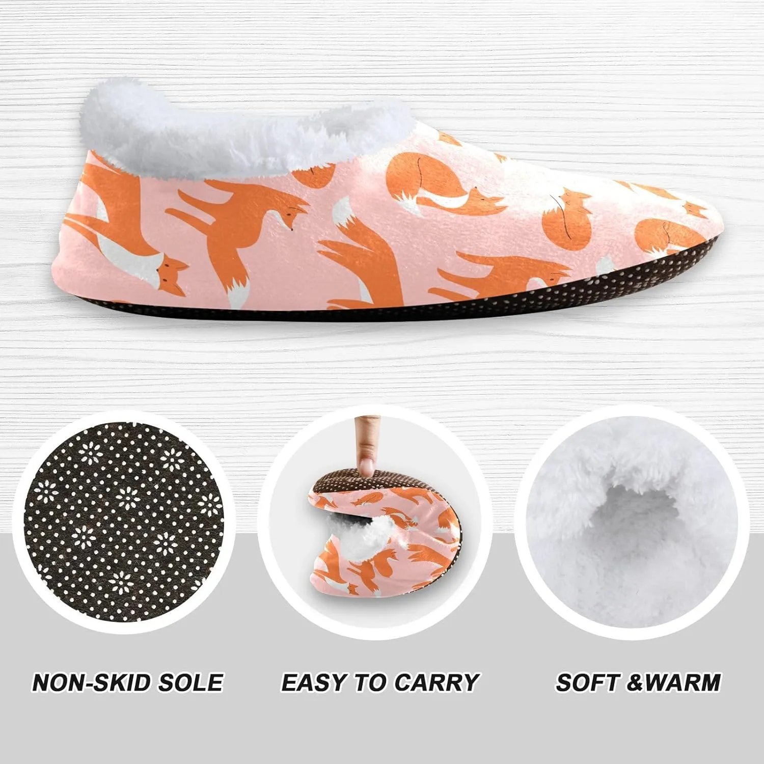 Kids Winter Slippers Cute Fox Seamless Pattern Animal Warm Soft Non Slip House Slippers for Boys Girls Indoor