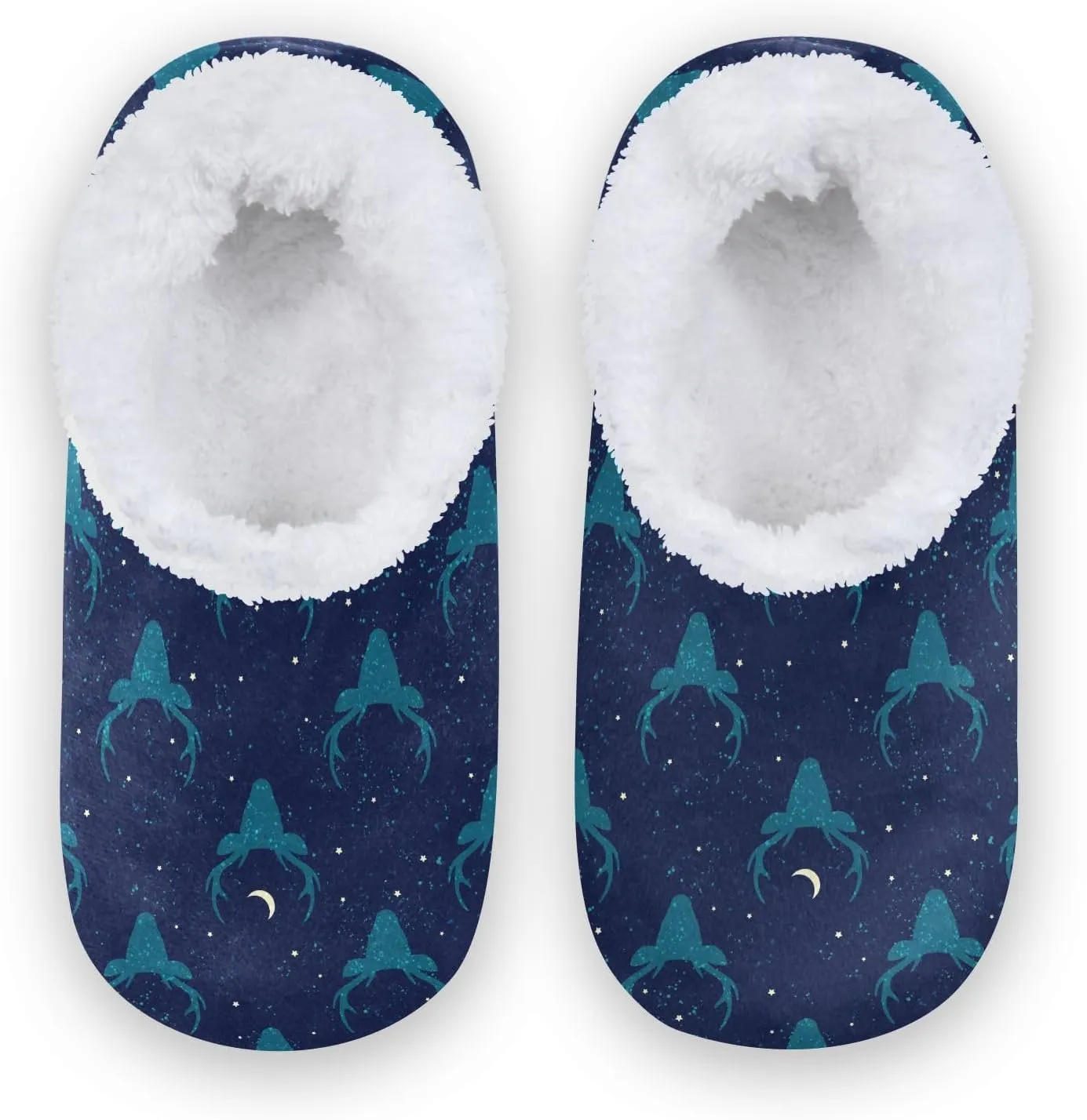 Kids Winter Slippers Deer Heads Night Sky Stars Moon Warm Soft Non Slip House Slippers for Boys Girls Indoor