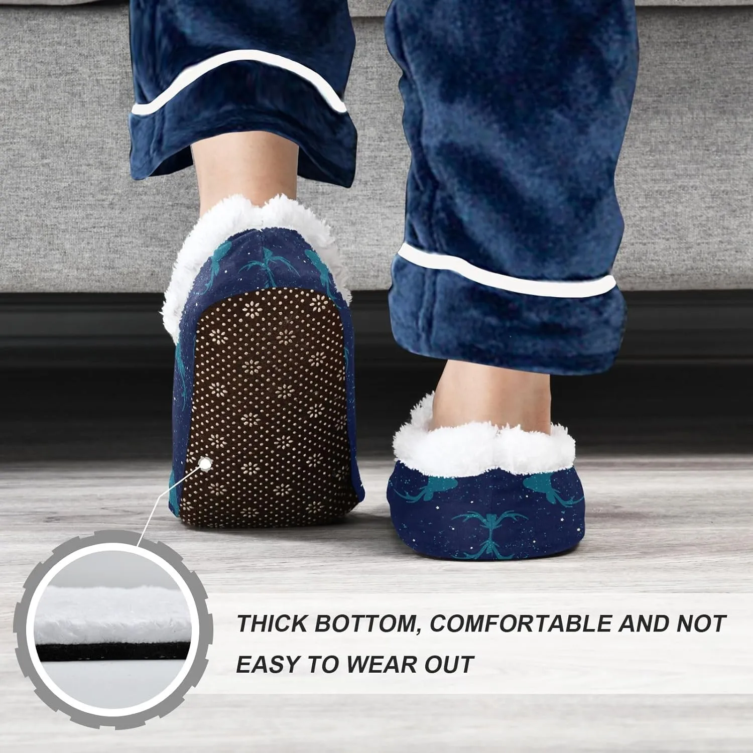 Kids Winter Slippers Deer Heads Night Sky Stars Moon Warm Soft Non Slip House Slippers for Boys Girls Indoor