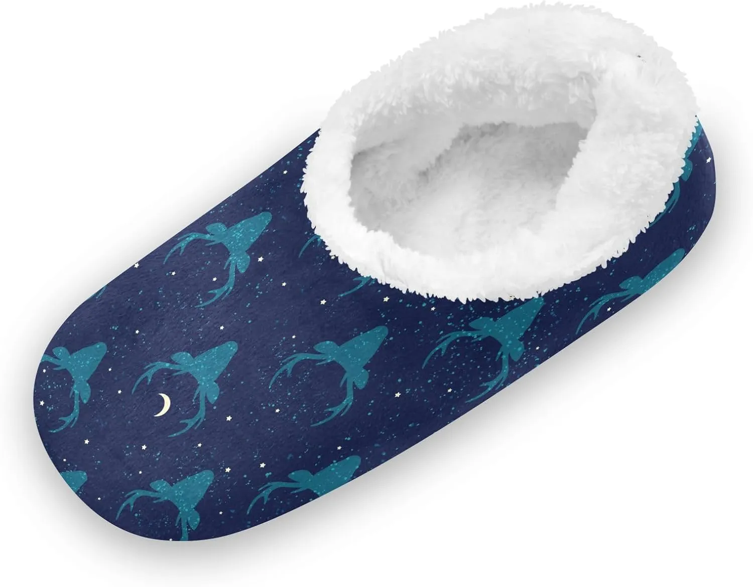 Kids Winter Slippers Deer Heads Night Sky Stars Moon Warm Soft Non Slip House Slippers for Boys Girls Indoor