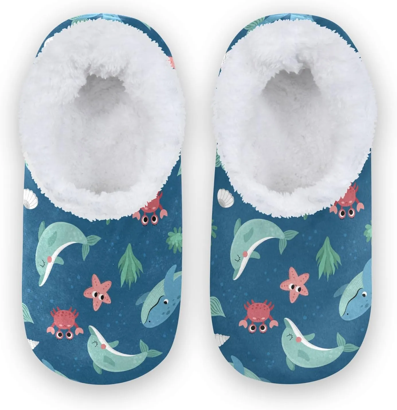 Kids Winter Slippers Dolphin Whale Cartoon Animals Warm Soft Non Slip House Slippers for Boys Girls Indoor