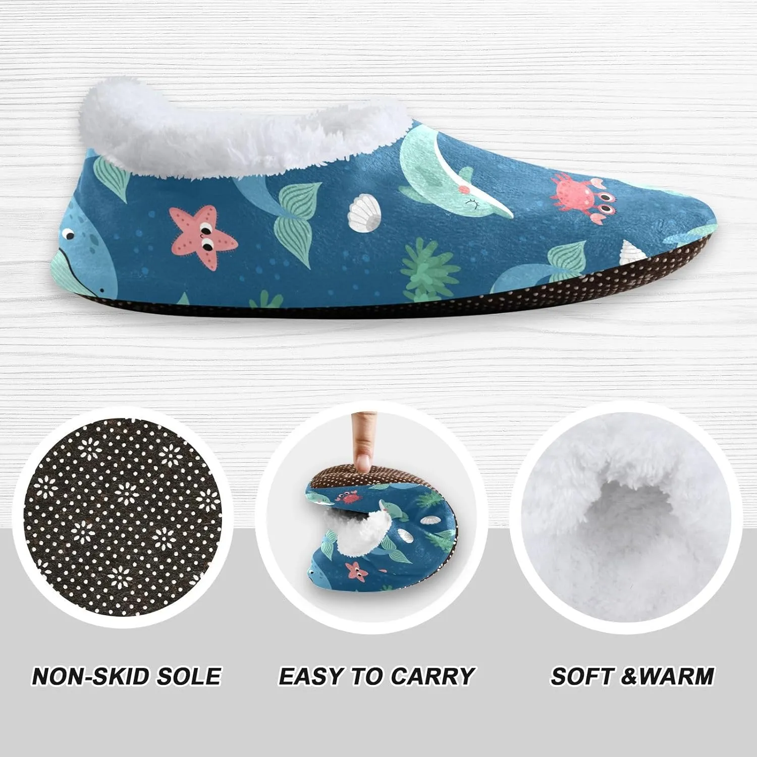Kids Winter Slippers Dolphin Whale Cartoon Animals Warm Soft Non Slip House Slippers for Boys Girls Indoor