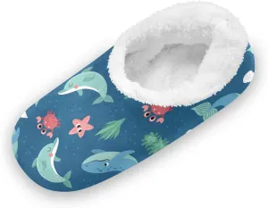 Kids Winter Slippers Dolphin Whale Cartoon Animals Warm Soft Non Slip House Slippers for Boys Girls Indoor