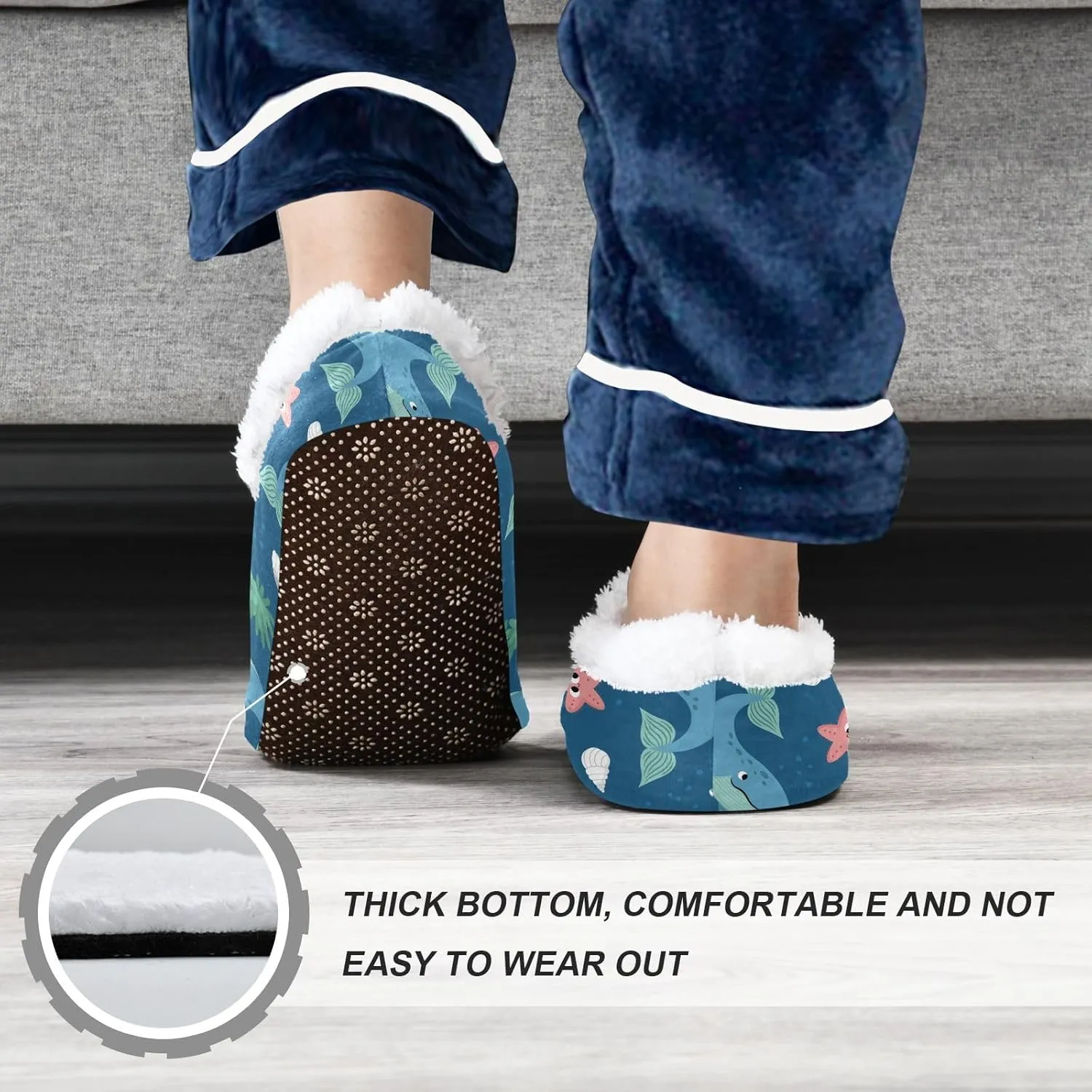 Kids Winter Slippers Dolphin Whale Cartoon Animals Warm Soft Non Slip House Slippers for Boys Girls Indoor