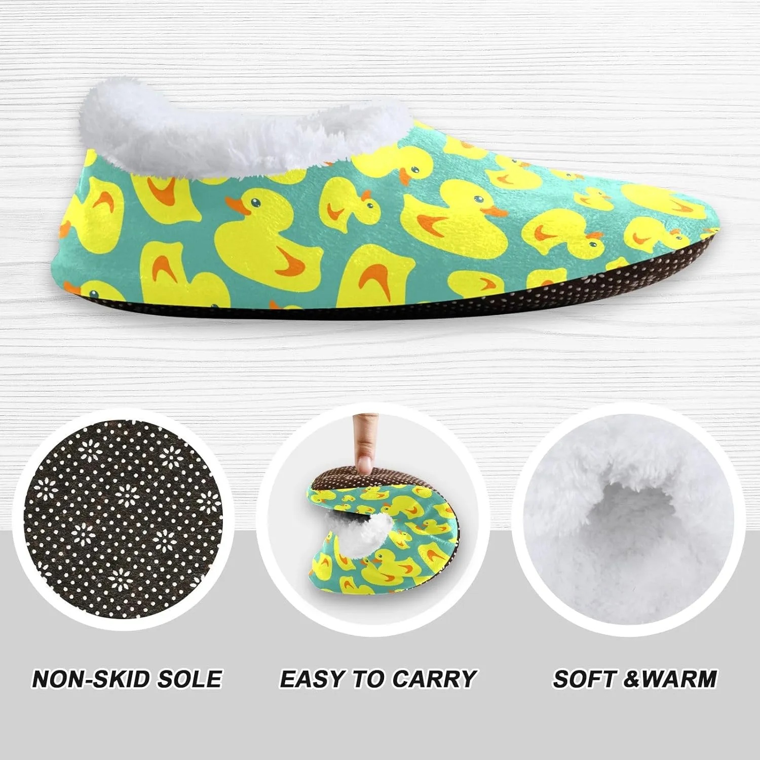 Kids Winter Slippers Ducks Cartoon Yellow Birds Seamless Warm Soft Non Slip House Slippers for Boys Girls Indoor
