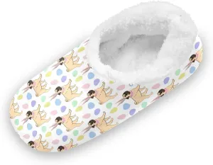 Kids Winter Slippers Easter Pug Bunny Ears Colorful Eggs Warm Soft Non Slip House Slippers for Boys Girls Indoor