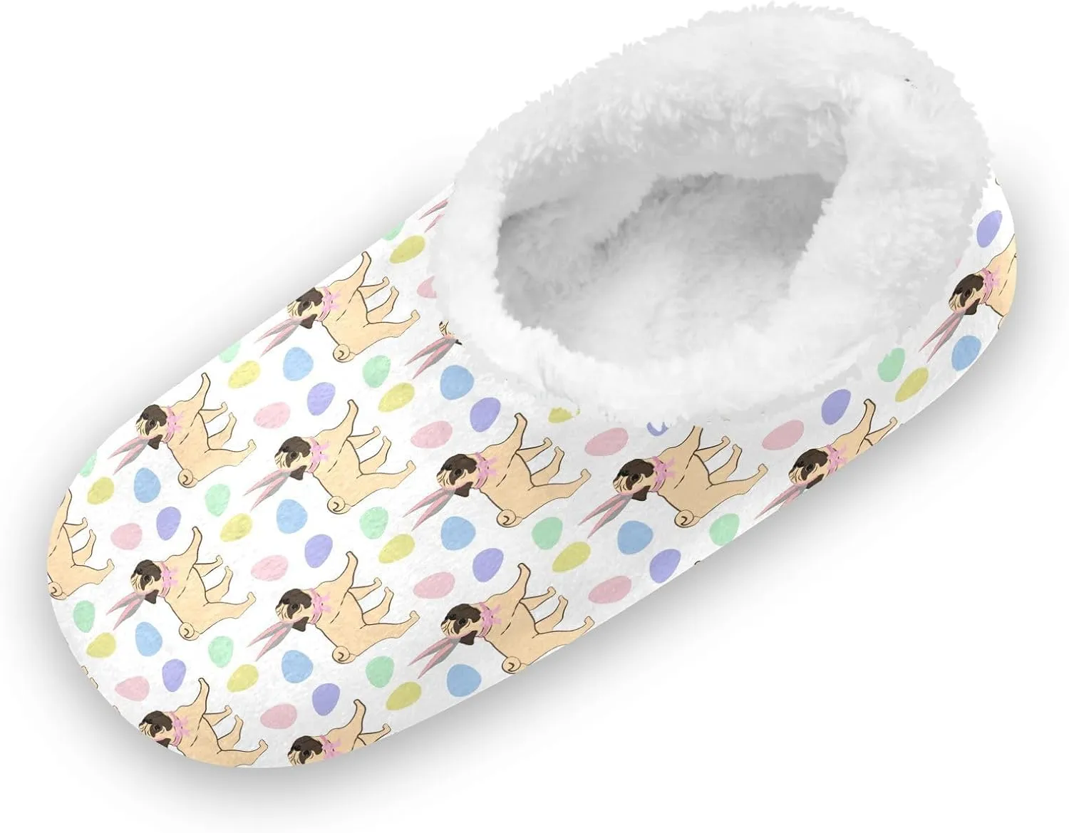 Kids Winter Slippers Easter Pug Bunny Ears Colorful Eggs Warm Soft Non Slip House Slippers for Boys Girls Indoor