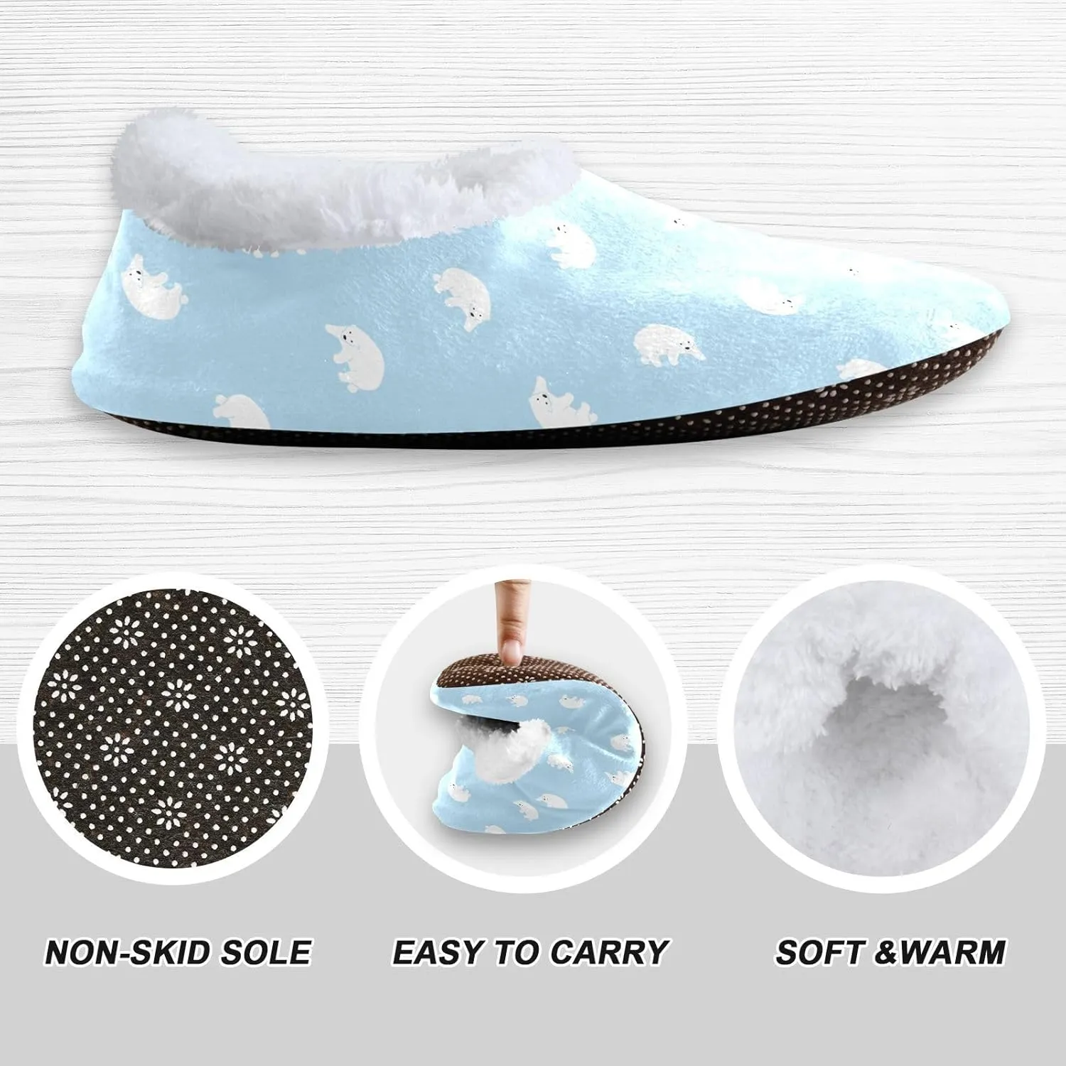 Kids Winter Slippers for Boys Girls Blue White Polar Bear Cartoon Warm Soft Non Slip House Slippers Children Indoor
