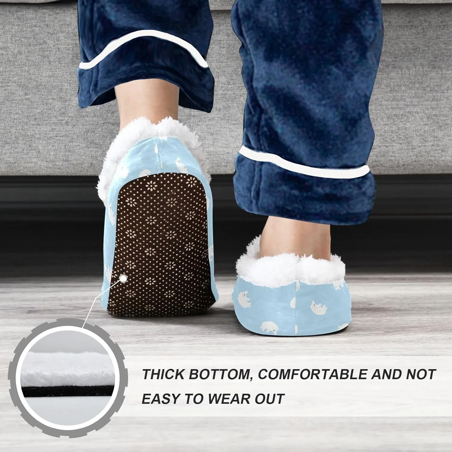 Kids Winter Slippers for Boys Girls Blue White Polar Bear Cartoon Warm Soft Non Slip House Slippers Children Indoor