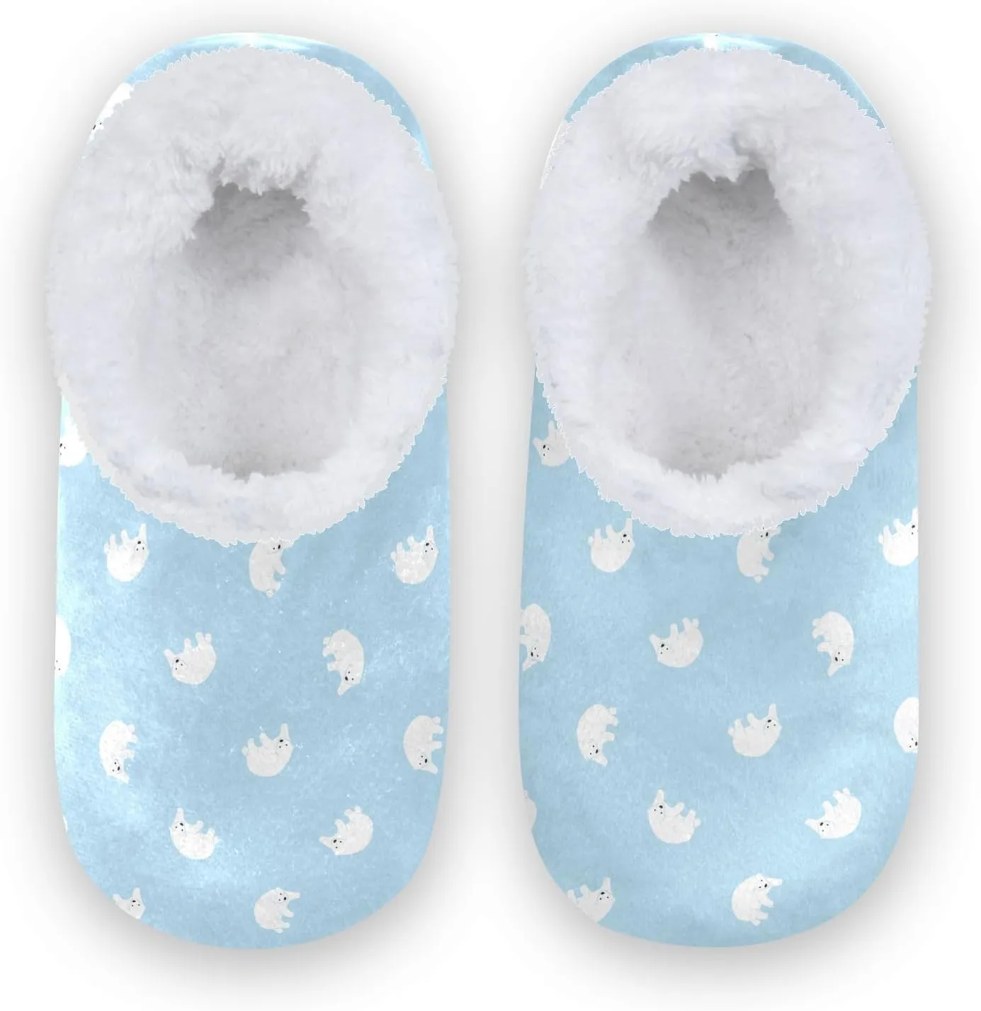 Kids Winter Slippers for Boys Girls Blue White Polar Bear Cartoon Warm Soft Non Slip House Slippers Children Indoor
