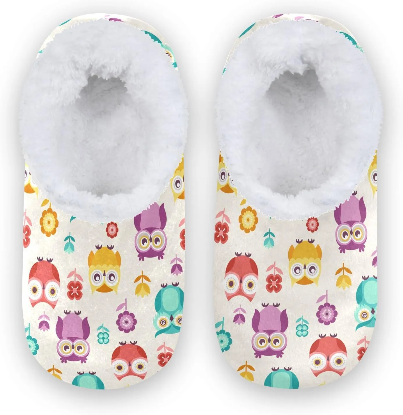 Kids Winter Slippers for Boys Girls Cartoon Owls Bird Floral Warm Soft Non Slip House Slippers Children Indoor