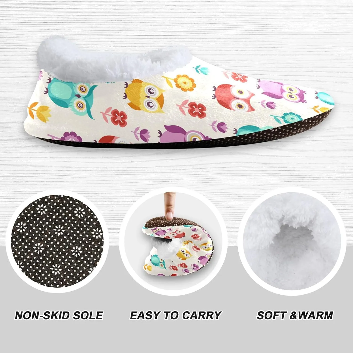 Kids Winter Slippers for Boys Girls Cartoon Owls Bird Floral Warm Soft Non Slip House Slippers Children Indoor