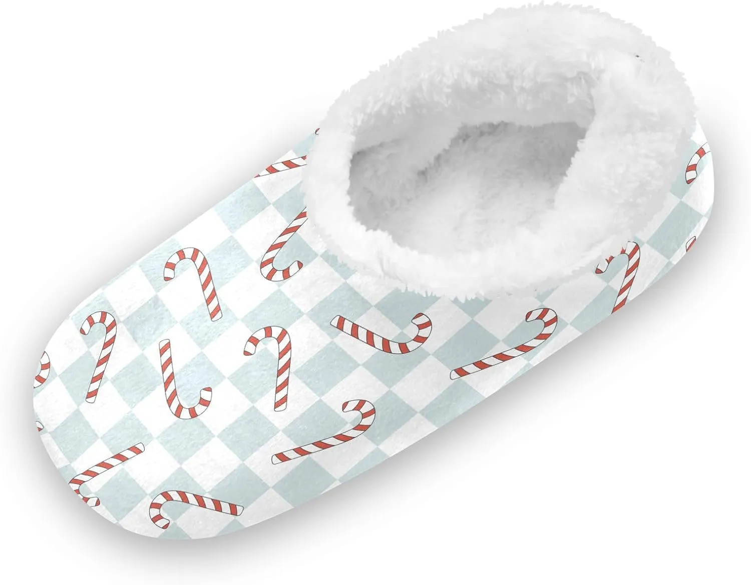 Kids Winter Slippers for Boys Girls Christmas Candy Cane Grid Warm Soft Non Slip House Slippers Children Indoor