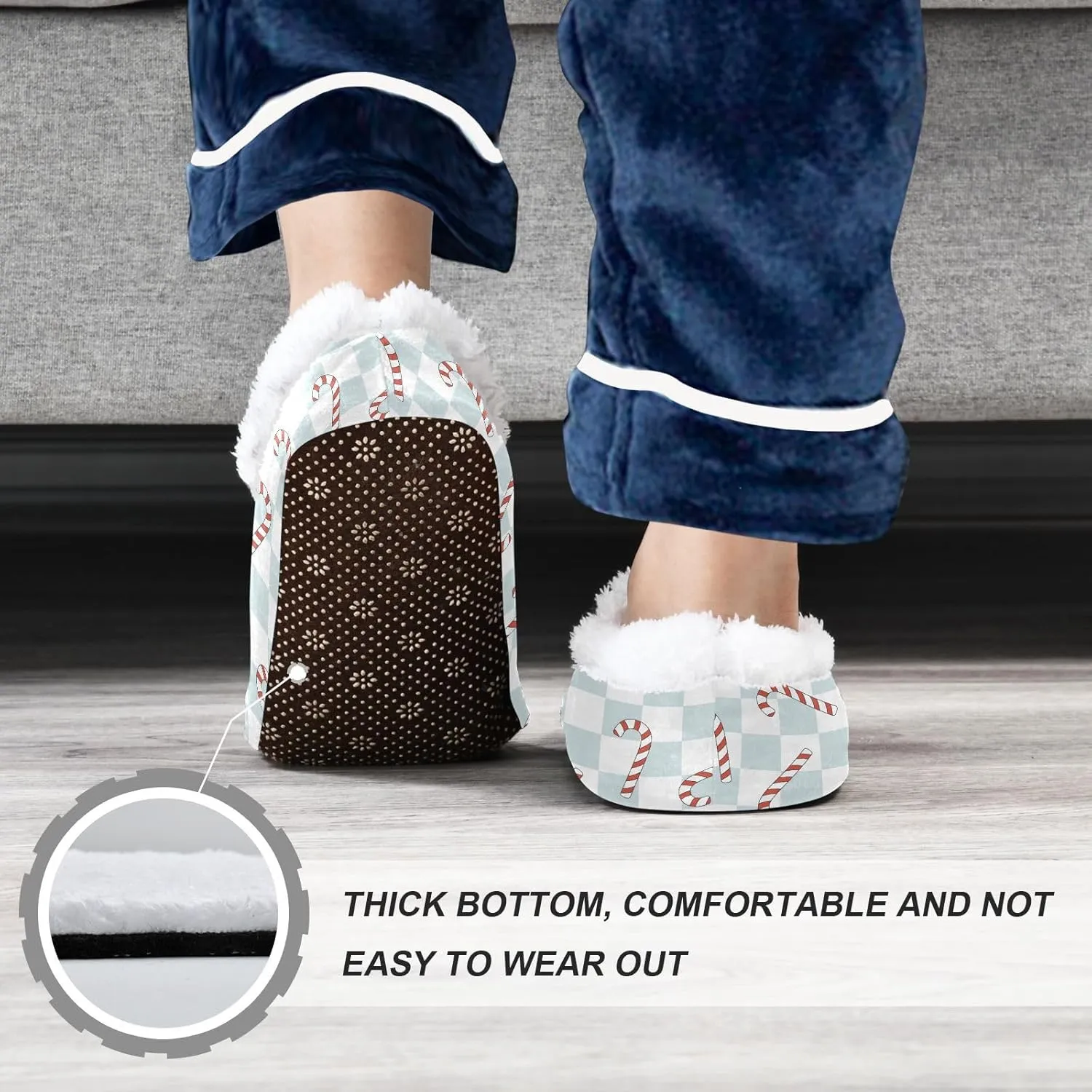 Kids Winter Slippers for Boys Girls Christmas Candy Cane Grid Warm Soft Non Slip House Slippers Children Indoor