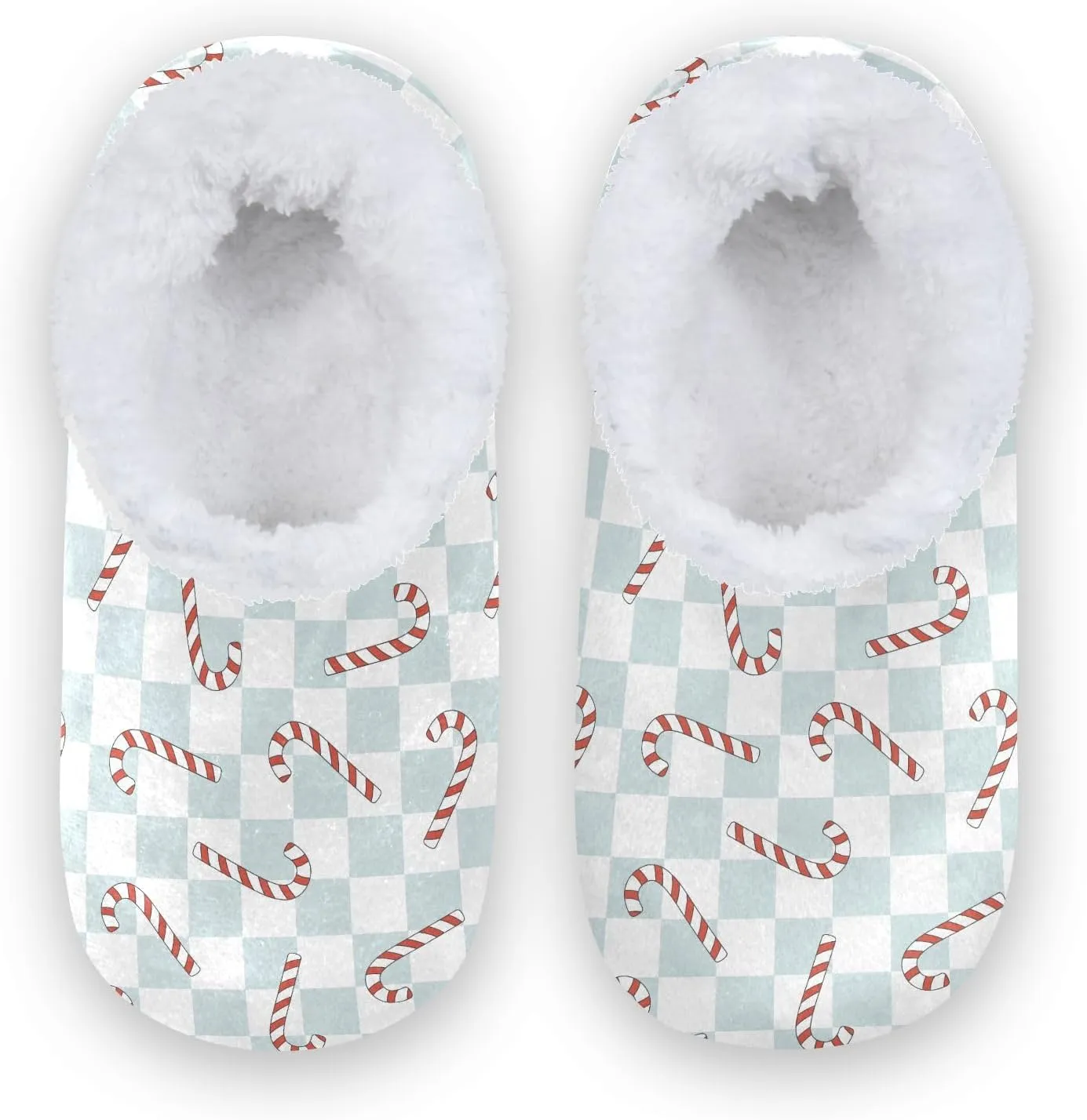 Kids Winter Slippers for Boys Girls Christmas Candy Cane Grid Warm Soft Non Slip House Slippers Children Indoor