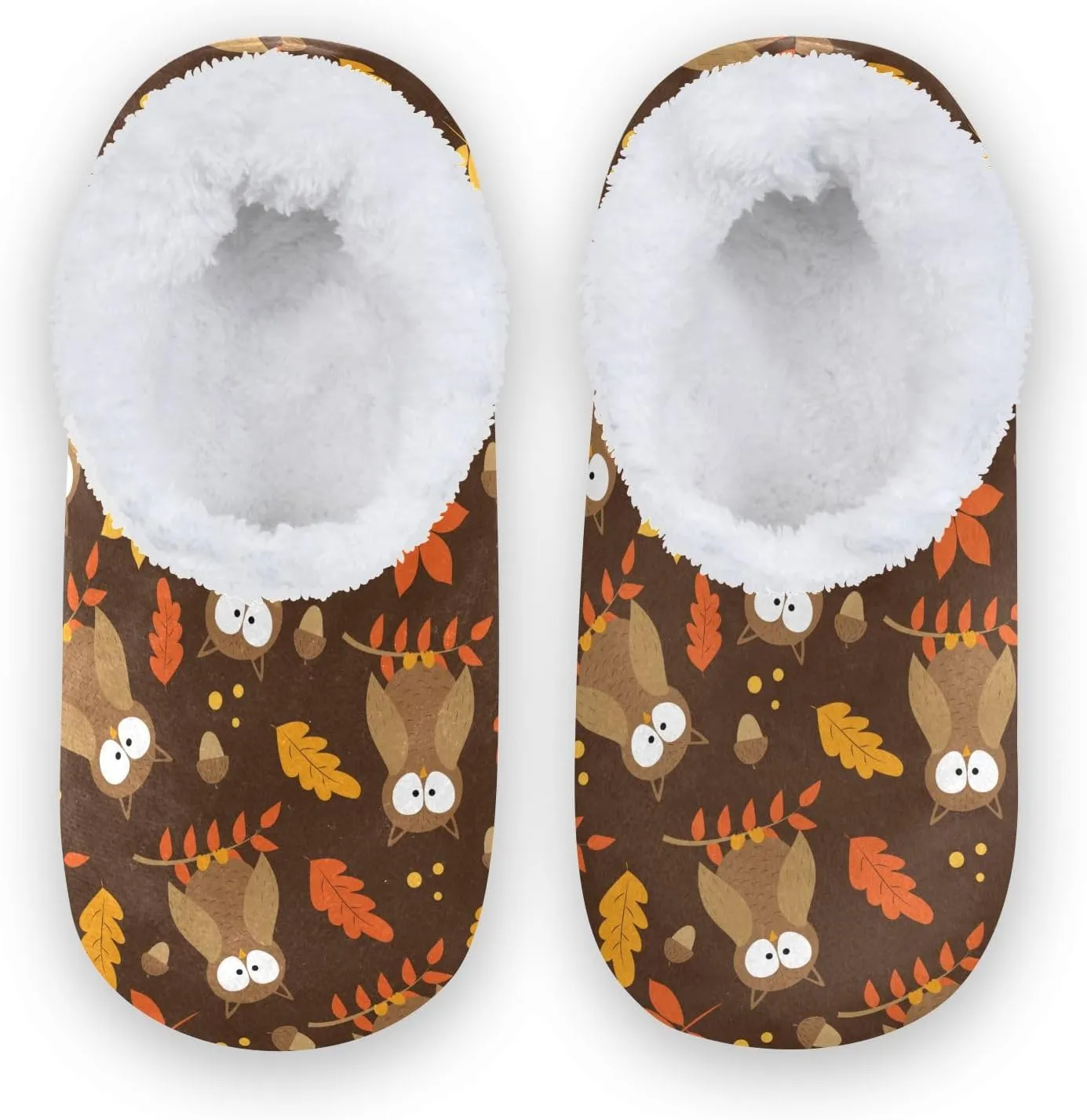 Kids Winter Slippers for Boys Girls Cute Owl Birds Autumn Leaves Warm Soft Non Slip House Slippers Children Indoor