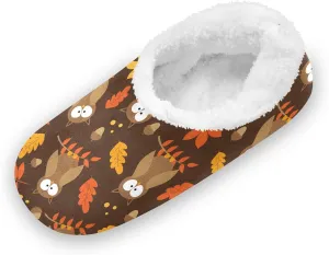 Kids Winter Slippers for Boys Girls Cute Owl Birds Autumn Leaves Warm Soft Non Slip House Slippers Children Indoor