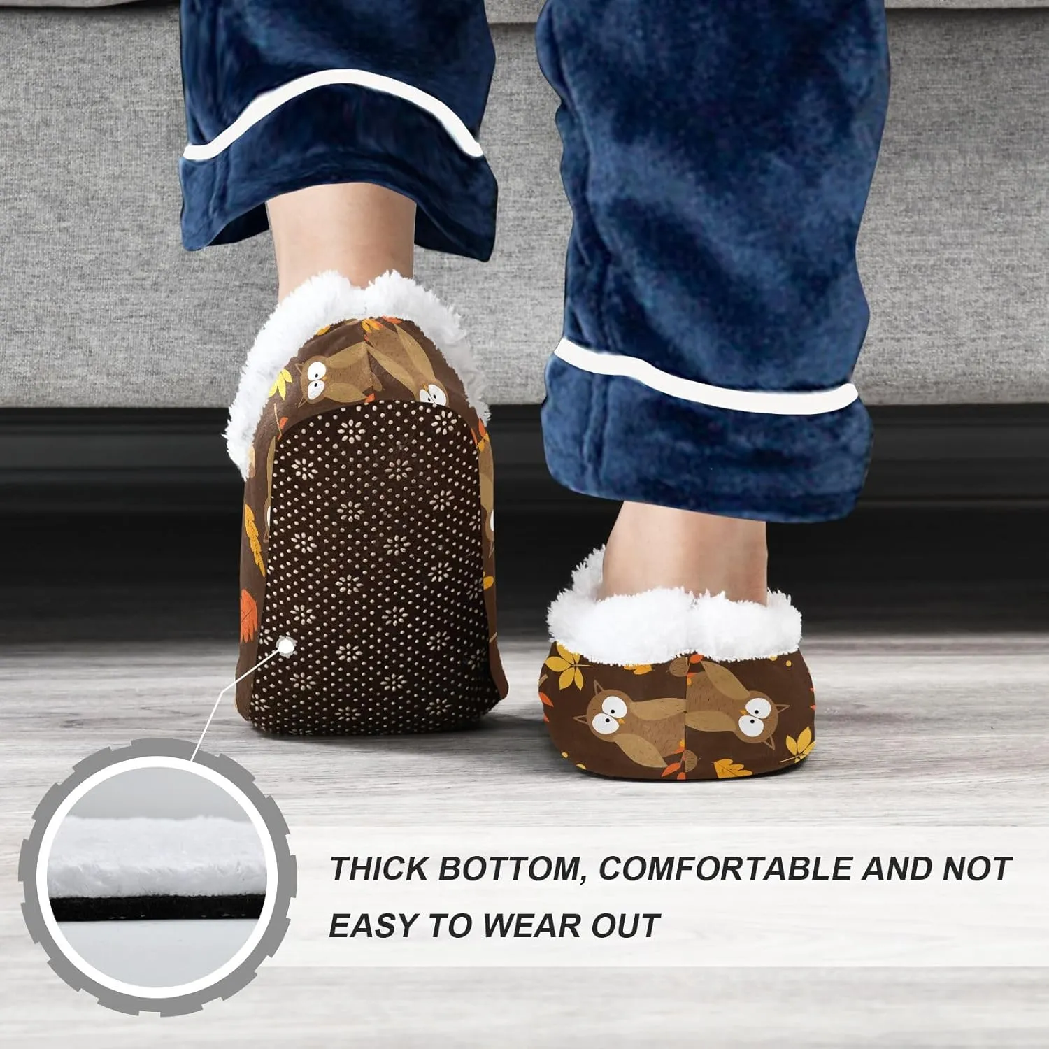 Kids Winter Slippers for Boys Girls Cute Owl Birds Autumn Leaves Warm Soft Non Slip House Slippers Children Indoor