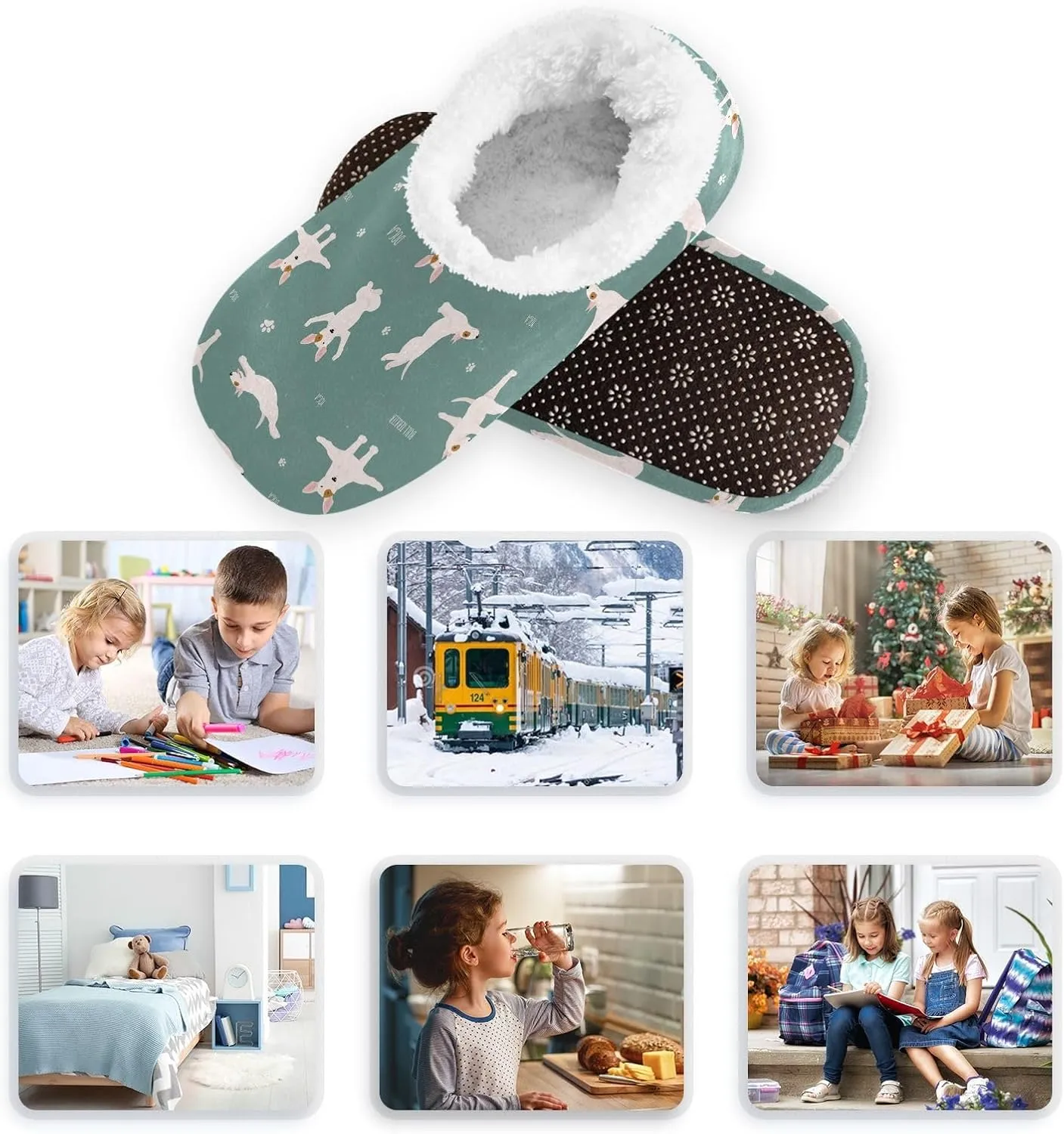 Kids Winter Slippers for Boys Girls Funny Dog Animal Paw Print Warm Soft Non Slip House Slippers Children Indoor
