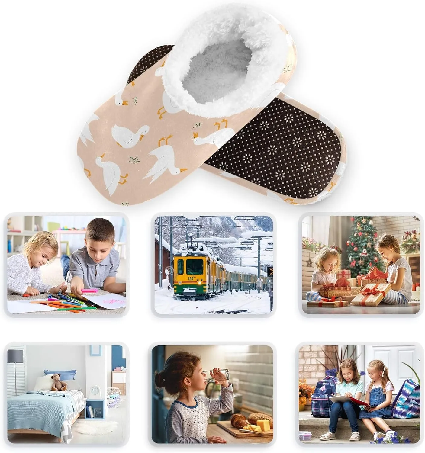 Kids Winter Slippers for Boys Girls Funny Ducks White Cartoon Warm Soft Non Slip House Slippers Children Indoor