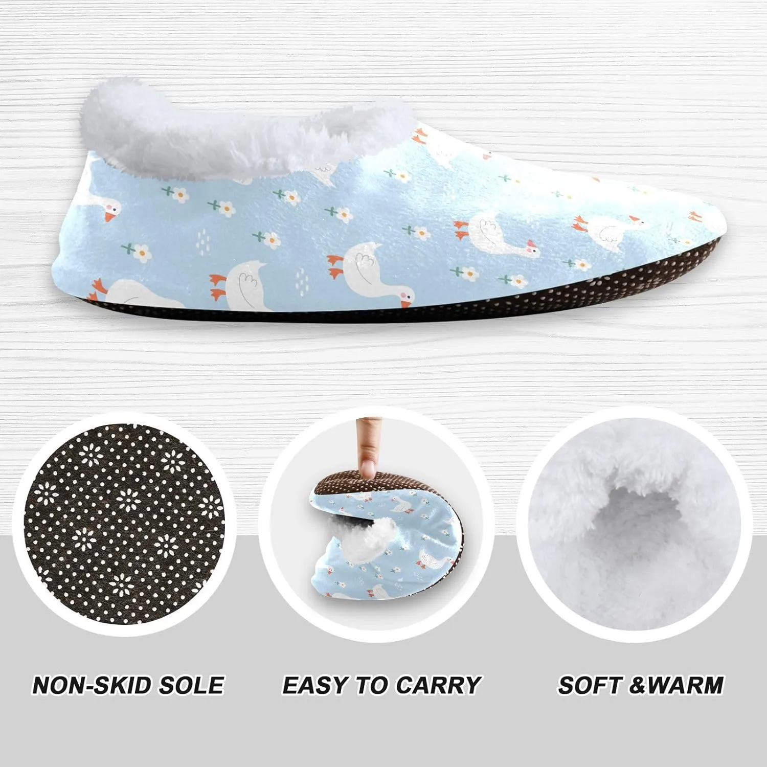 Kids Winter Slippers for Boys Girls Goose White Duck and Floral Warm Soft Non Slip House Slippers Children Indoor