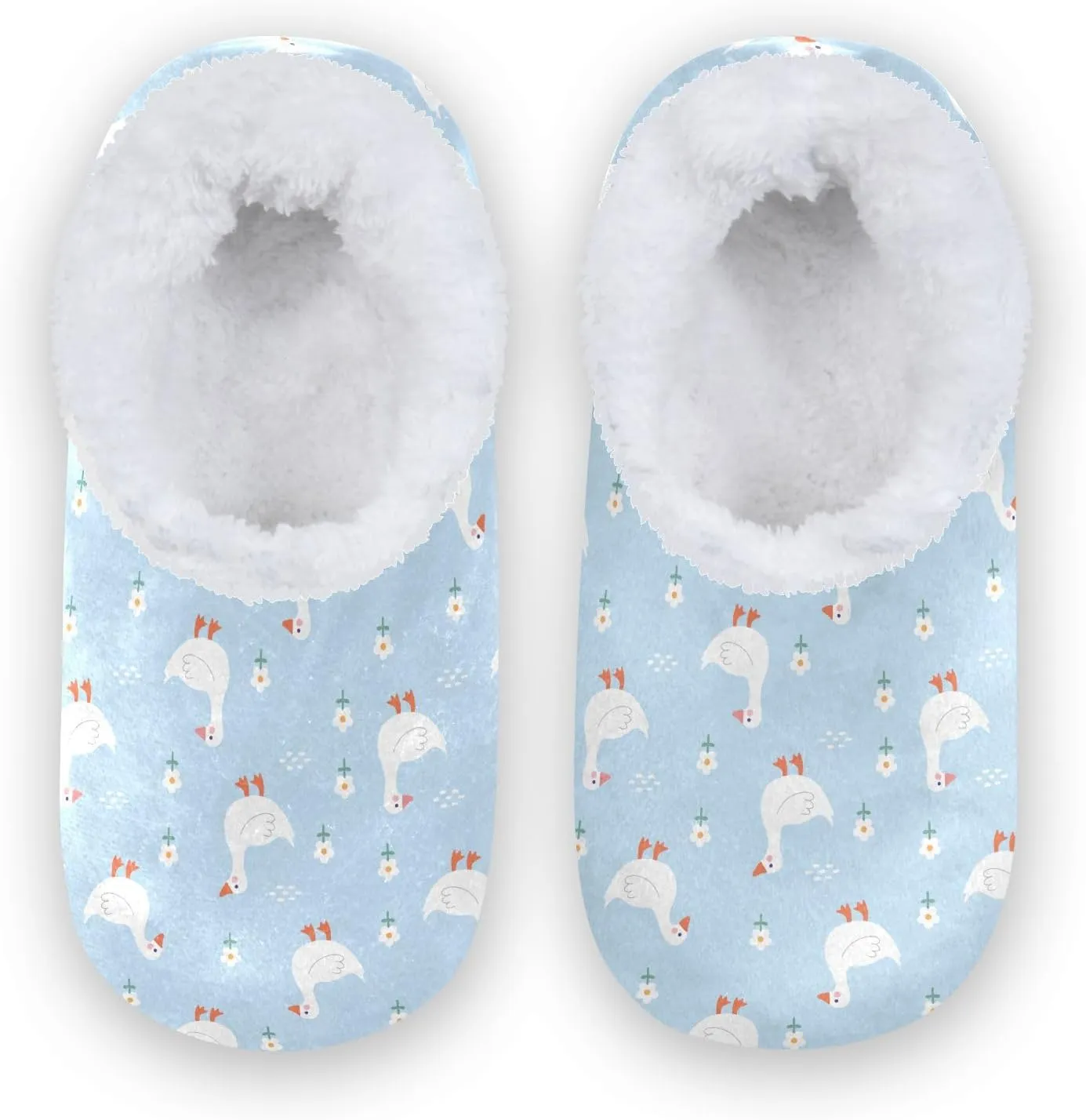 Kids Winter Slippers for Boys Girls Goose White Duck and Floral Warm Soft Non Slip House Slippers Children Indoor
